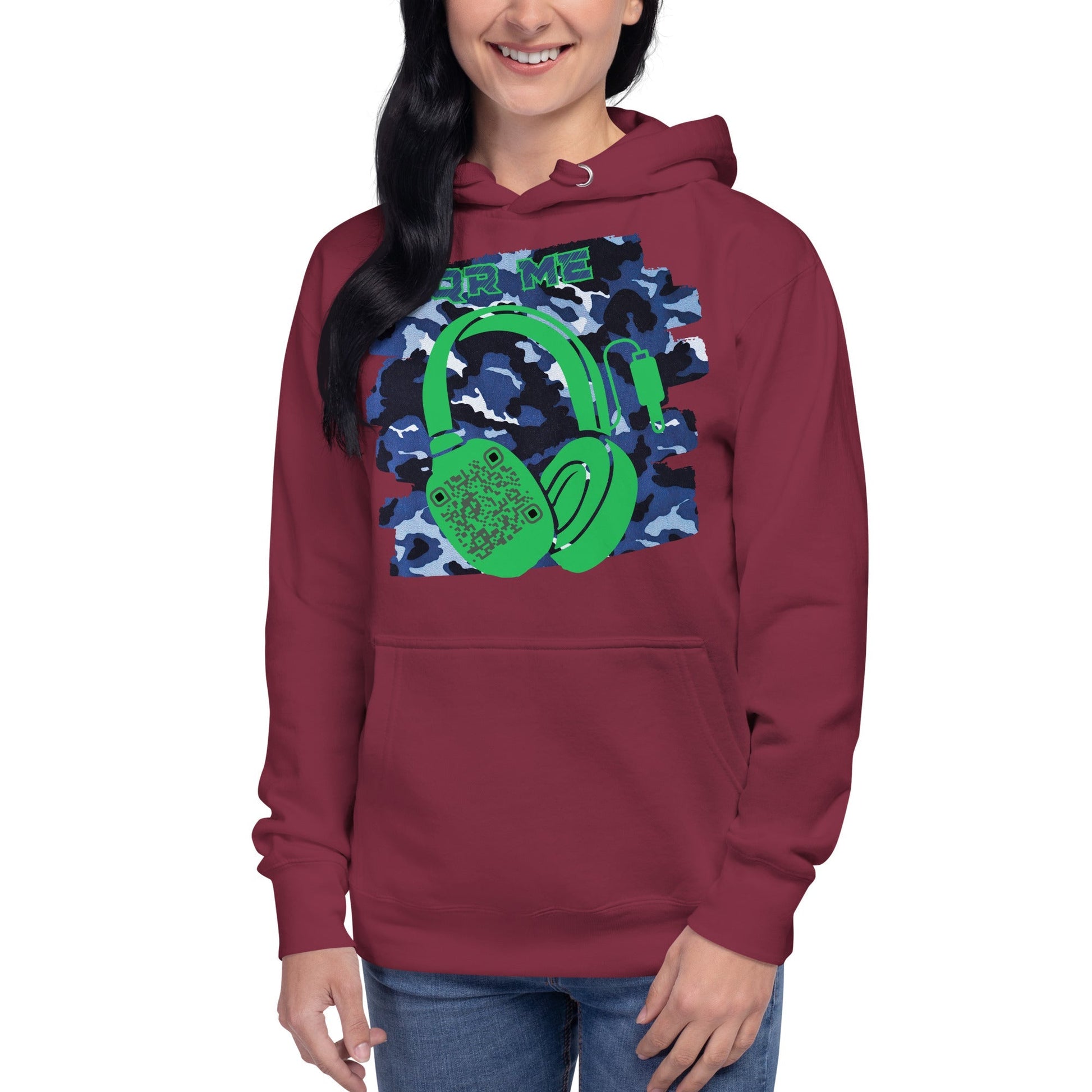 Personalized QR Code Blue Camo Hoodie β Blend In, Share Out