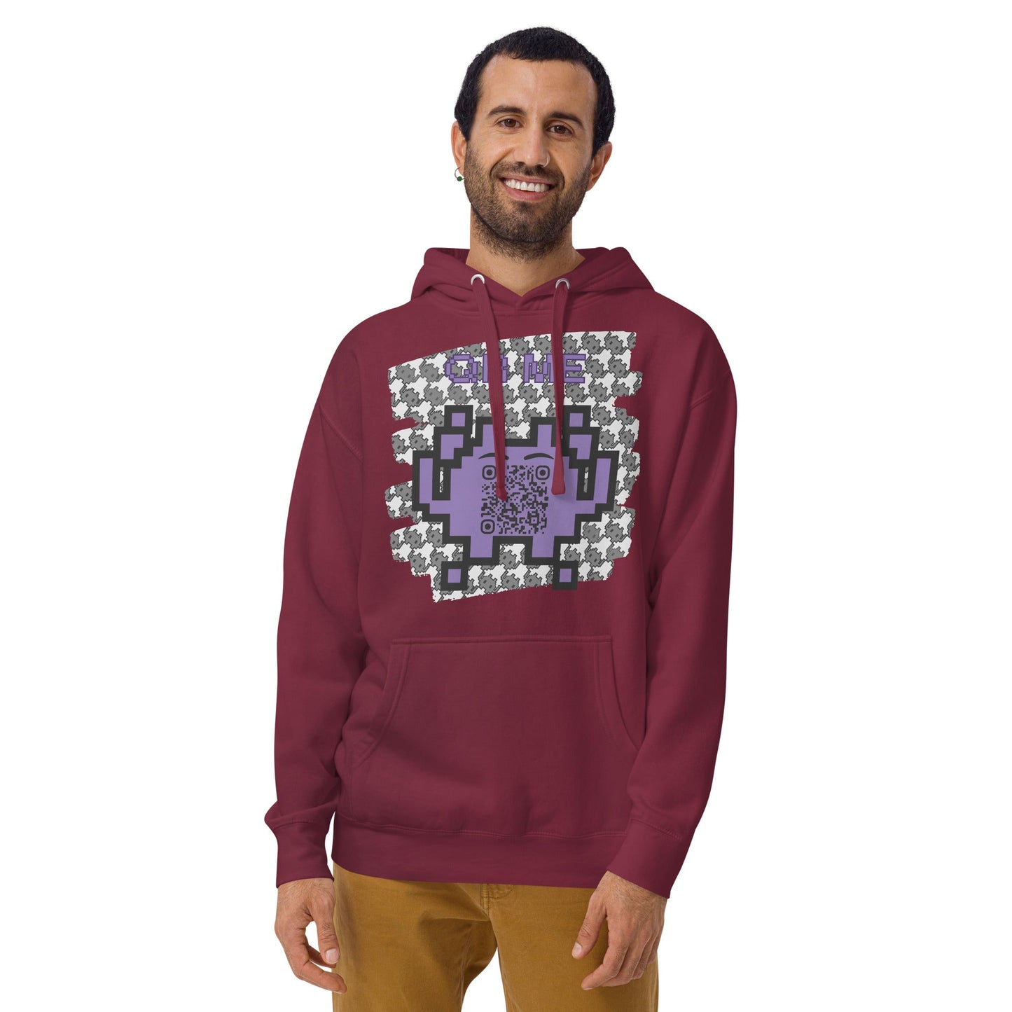 Monochrome Alien Emoji QR Code Hoodie β Share Your Stats