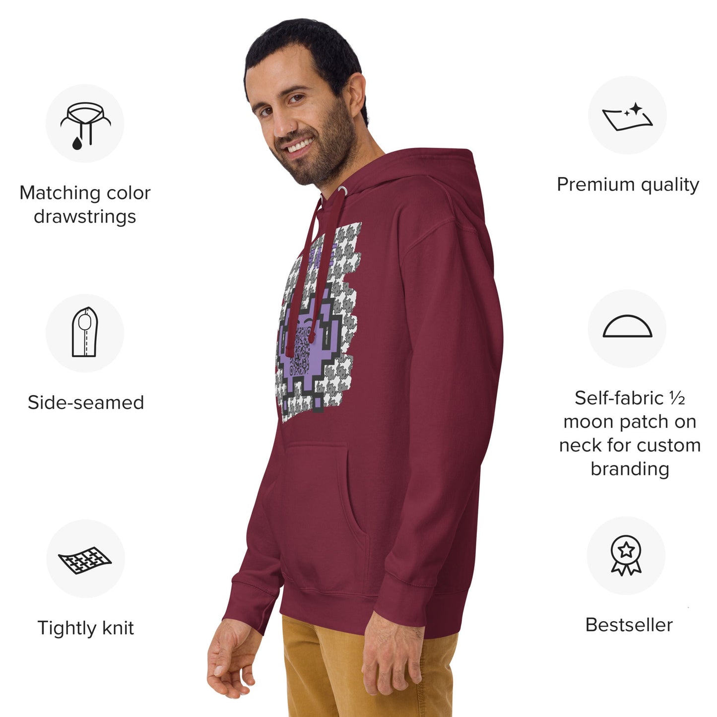 Monochrome Alien Emoji QR Code Hoodie β Share Your Stats