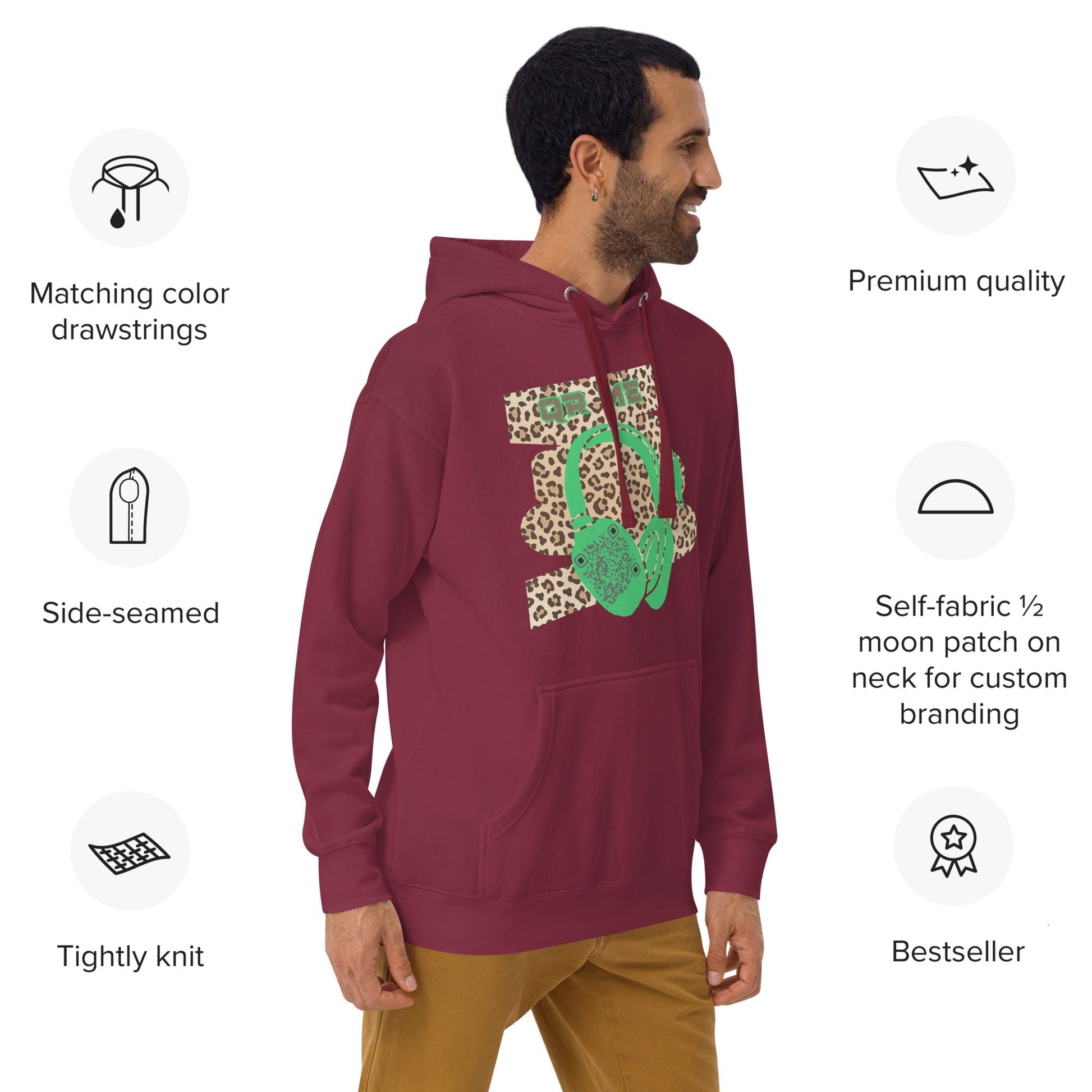 Custom QR Code Leopard Print Hoodie β Wild Style, Shared Tunes