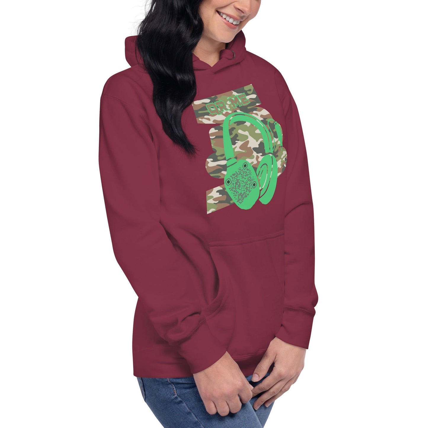 Personalized QR Code Green Camo Hoodie β Blend In, Stand Out