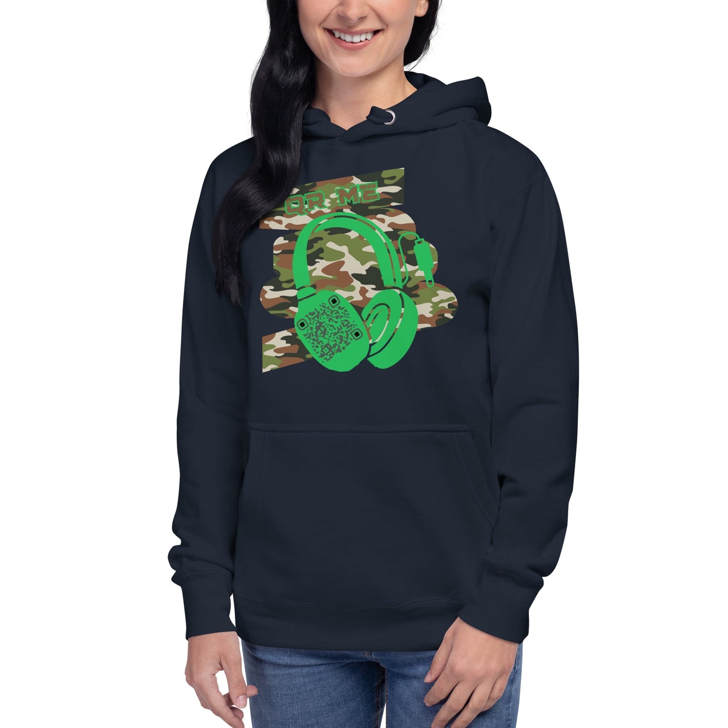 Personalized QR Code Green Camo Hoodie β Blend In, Stand Out