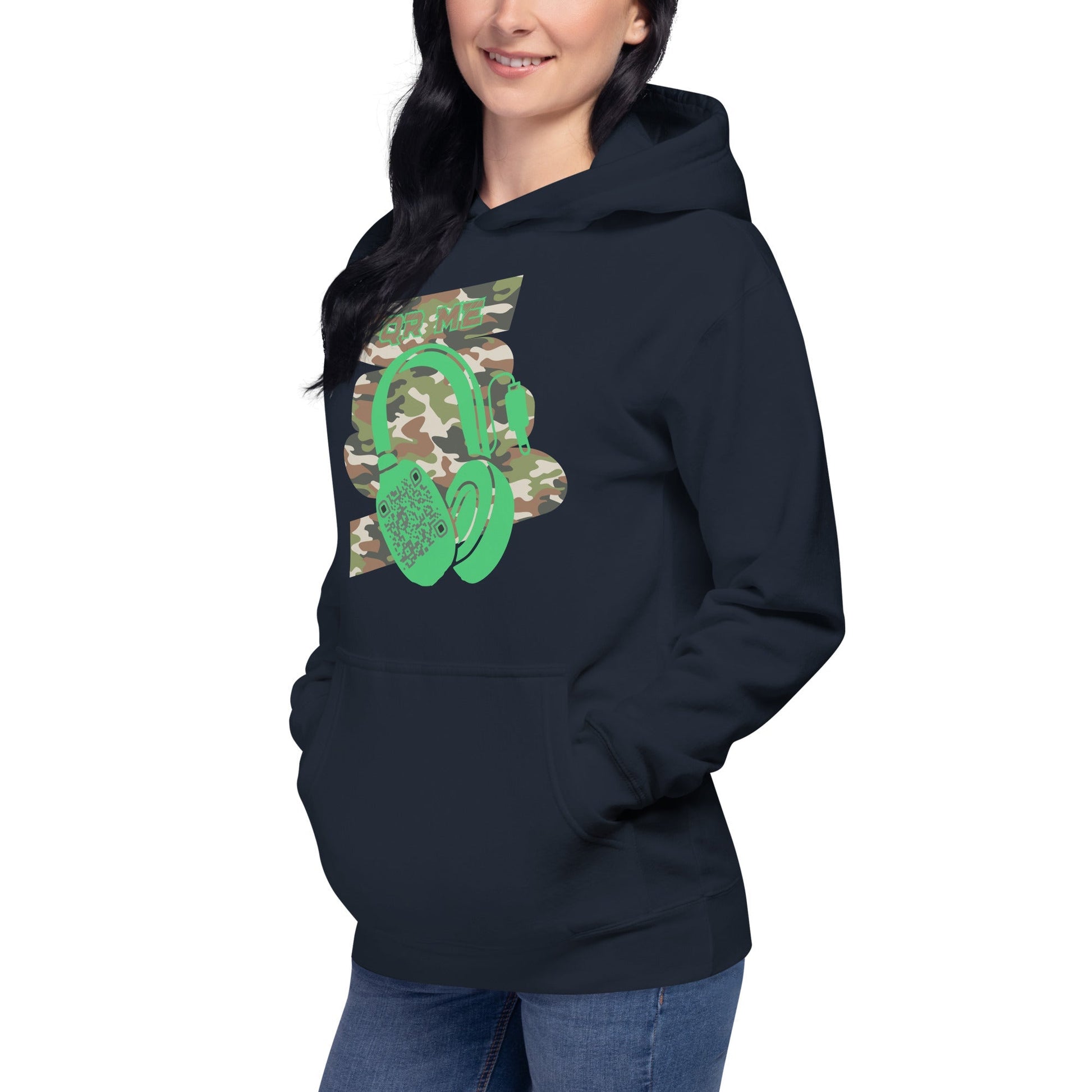 Personalized QR Code Green Camo Hoodie β Blend In, Stand Out