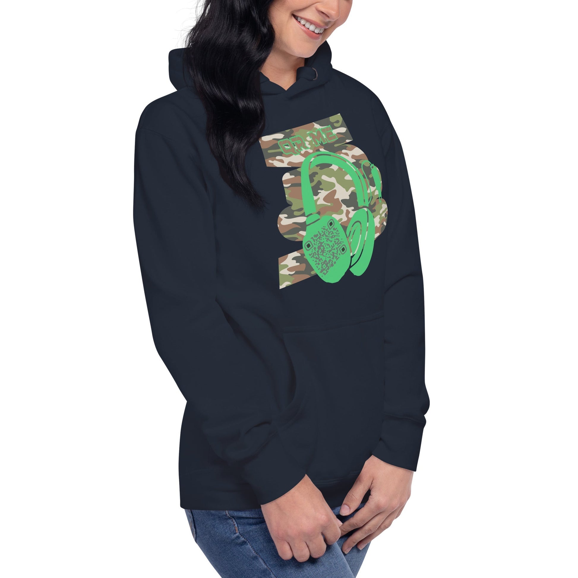 Personalized QR Code Green Camo Hoodie β Blend In, Stand Out