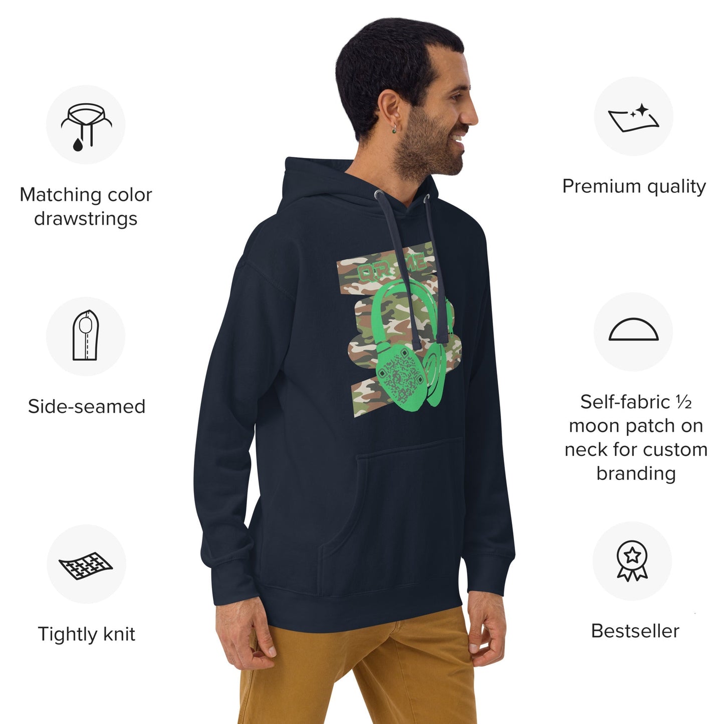 Personalized QR Code Green Camo Hoodie β Blend In, Stand Out