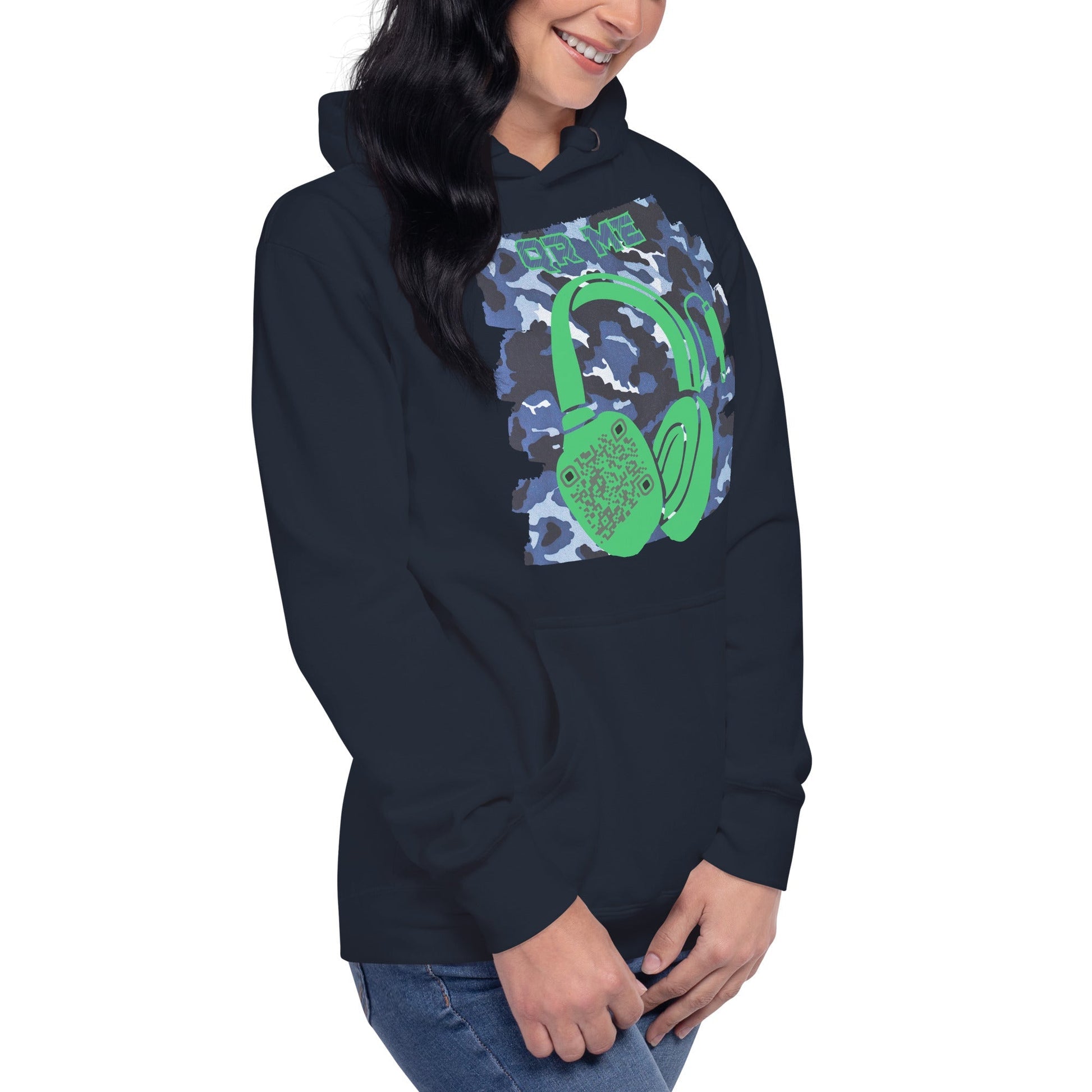 Personalized QR Code Blue Camo Hoodie β Blend In, Share Out