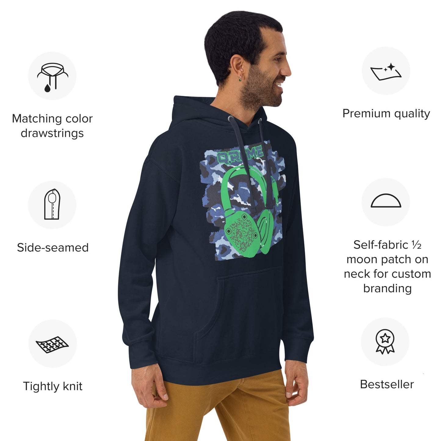 Personalized QR Code Blue Camo Hoodie β Blend In, Share Out