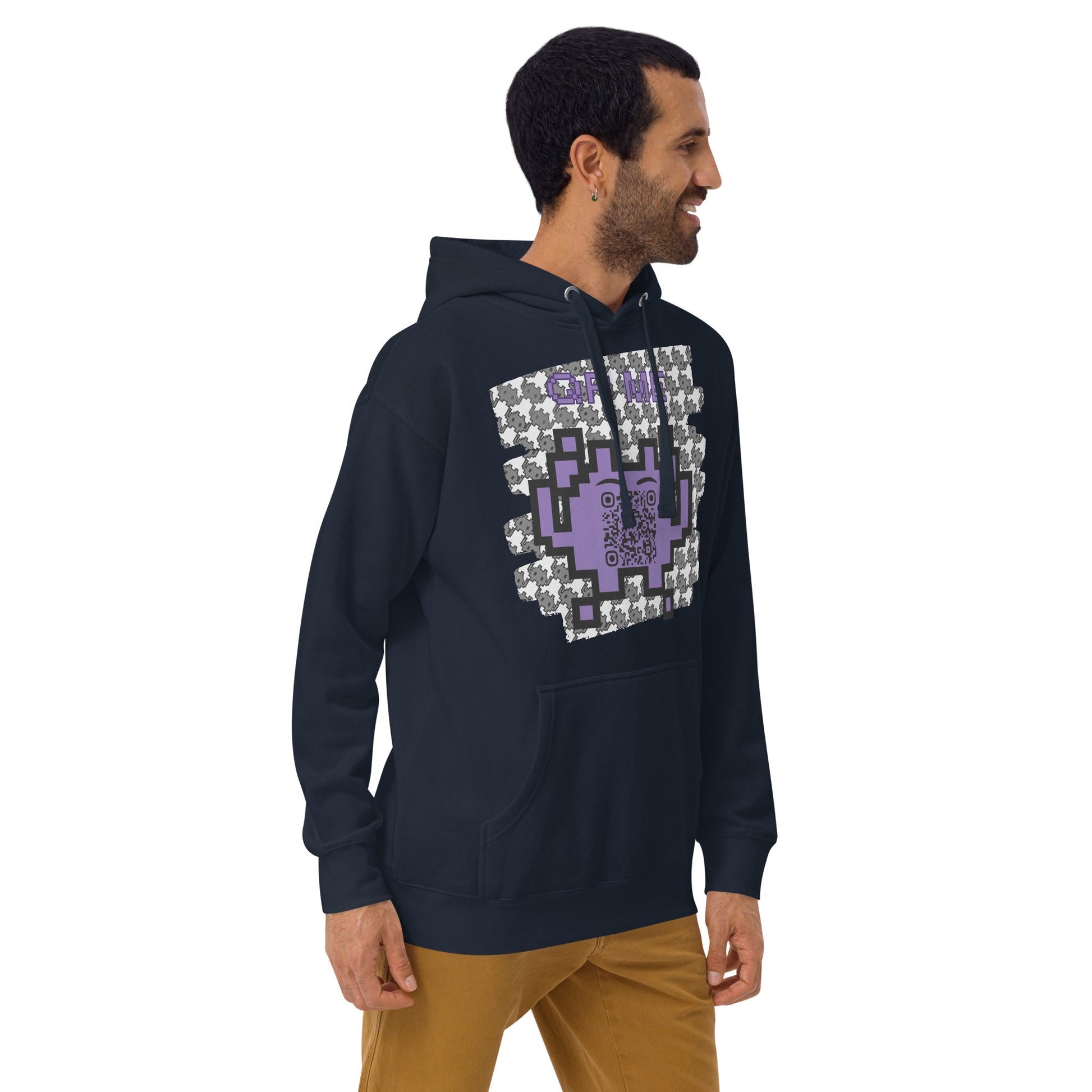 Monochrome Alien Emoji QR Code Hoodie β Share Your Stats