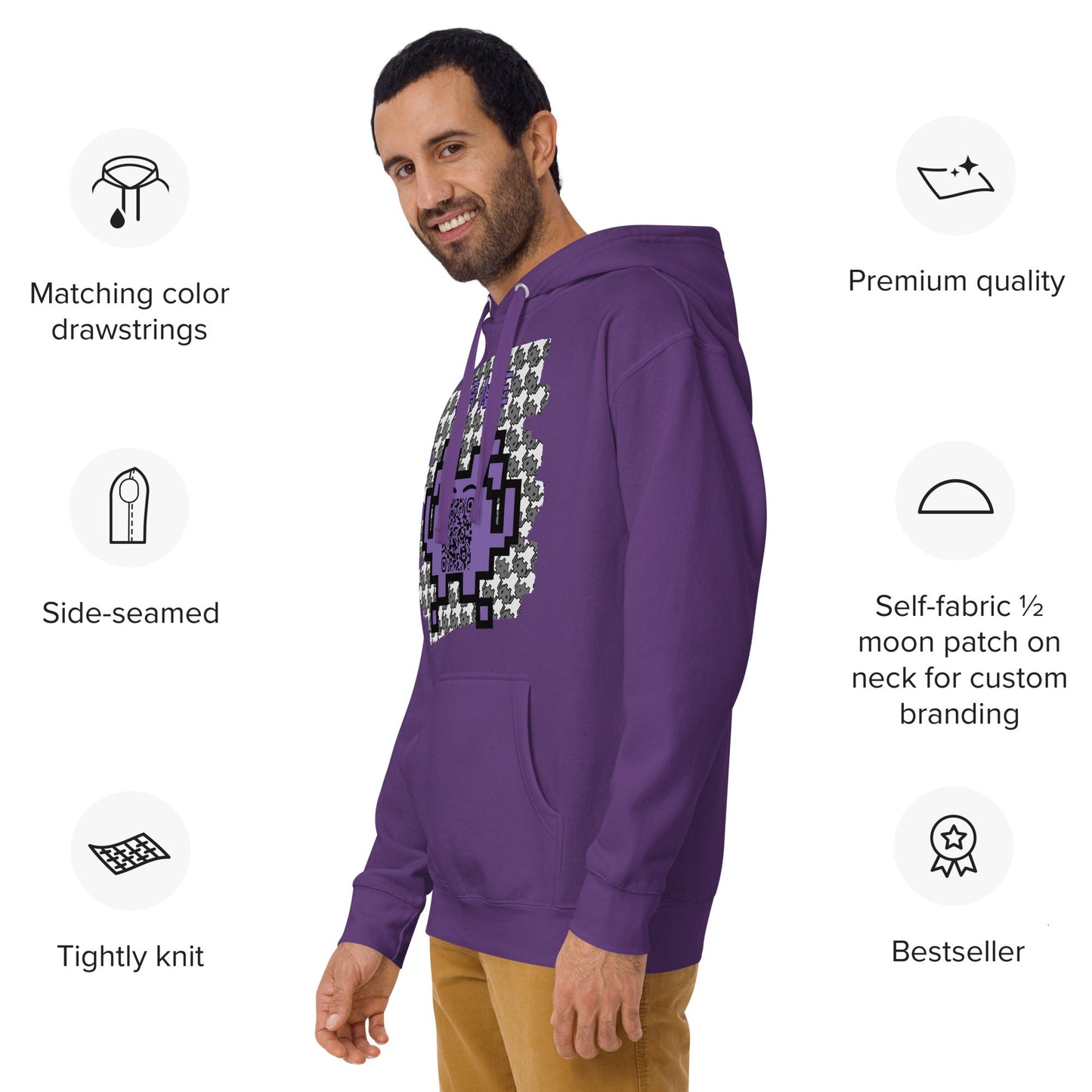 Monochrome Alien Emoji QR Code Hoodie β Share Your Stats