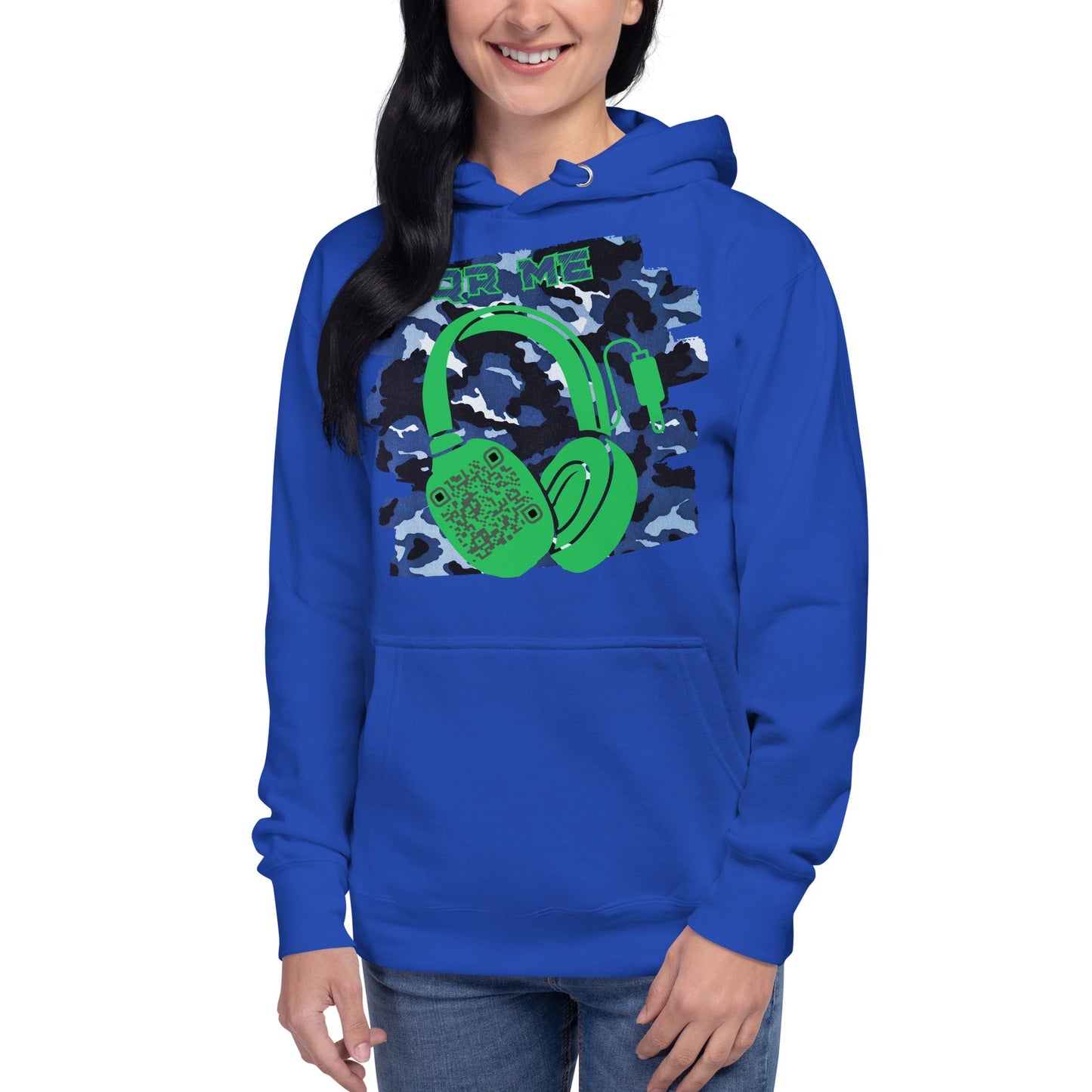 Personalized QR Code Blue Camo Hoodie β Blend In, Share Out