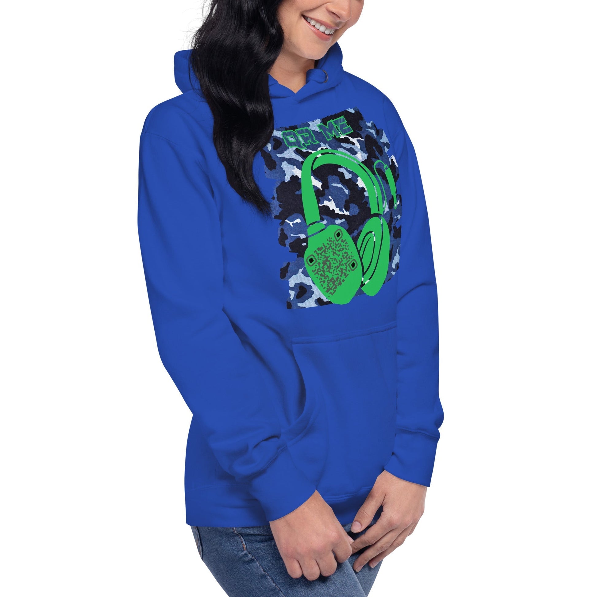 Personalized QR Code Blue Camo Hoodie β Blend In, Share Out
