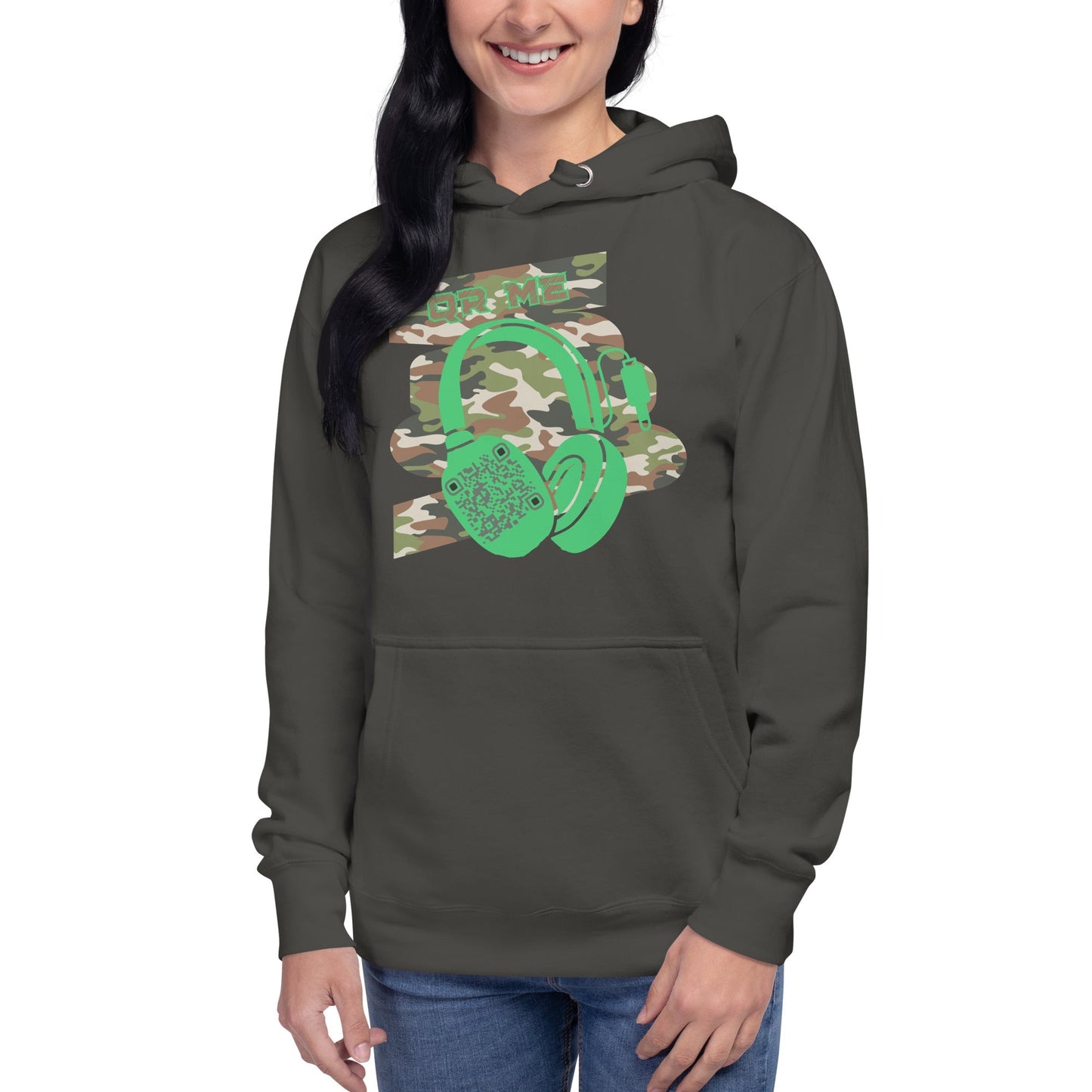 Personalized QR Code Green Camo Hoodie β Blend In, Stand Out
