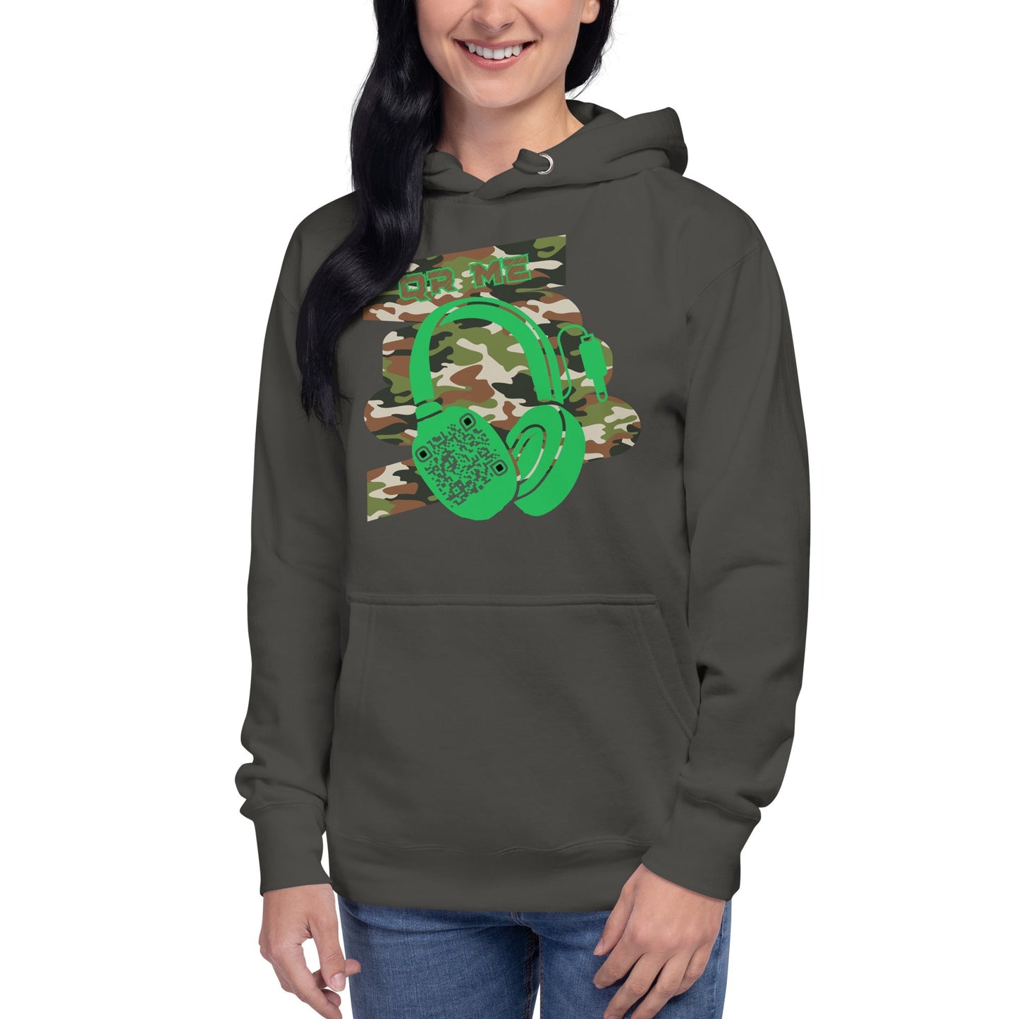 Personalized QR Code Green Camo Hoodie β Blend In, Stand Out