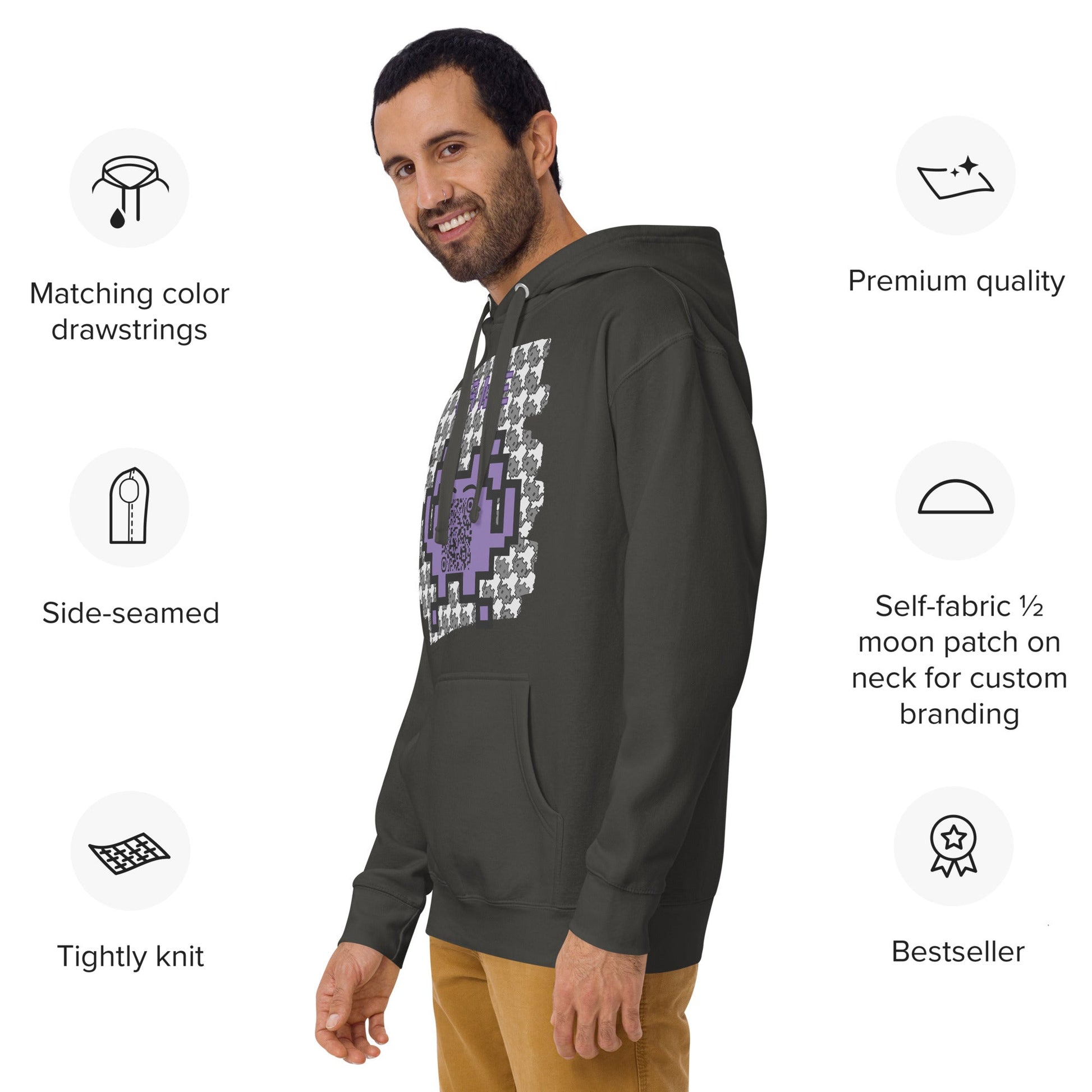 Monochrome Alien Emoji QR Code Hoodie β Share Your Stats