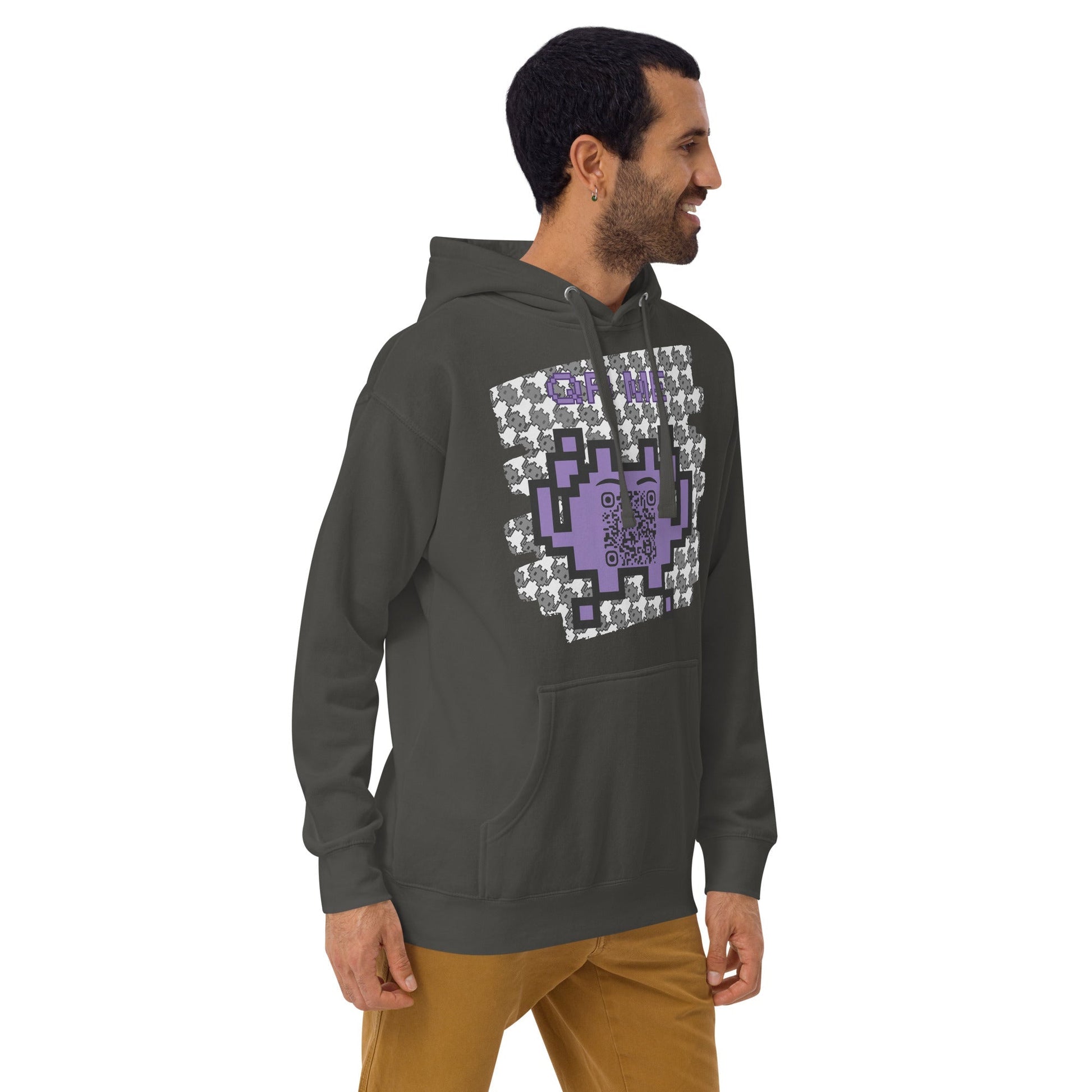 Monochrome Alien Emoji QR Code Hoodie β Share Your Stats