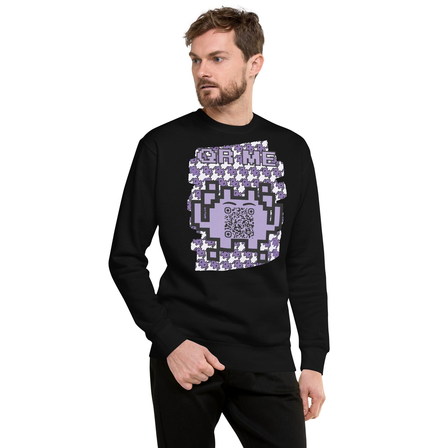 Purple Alien QR Code Sweatshirt β Classic Style for Gamers & Creators