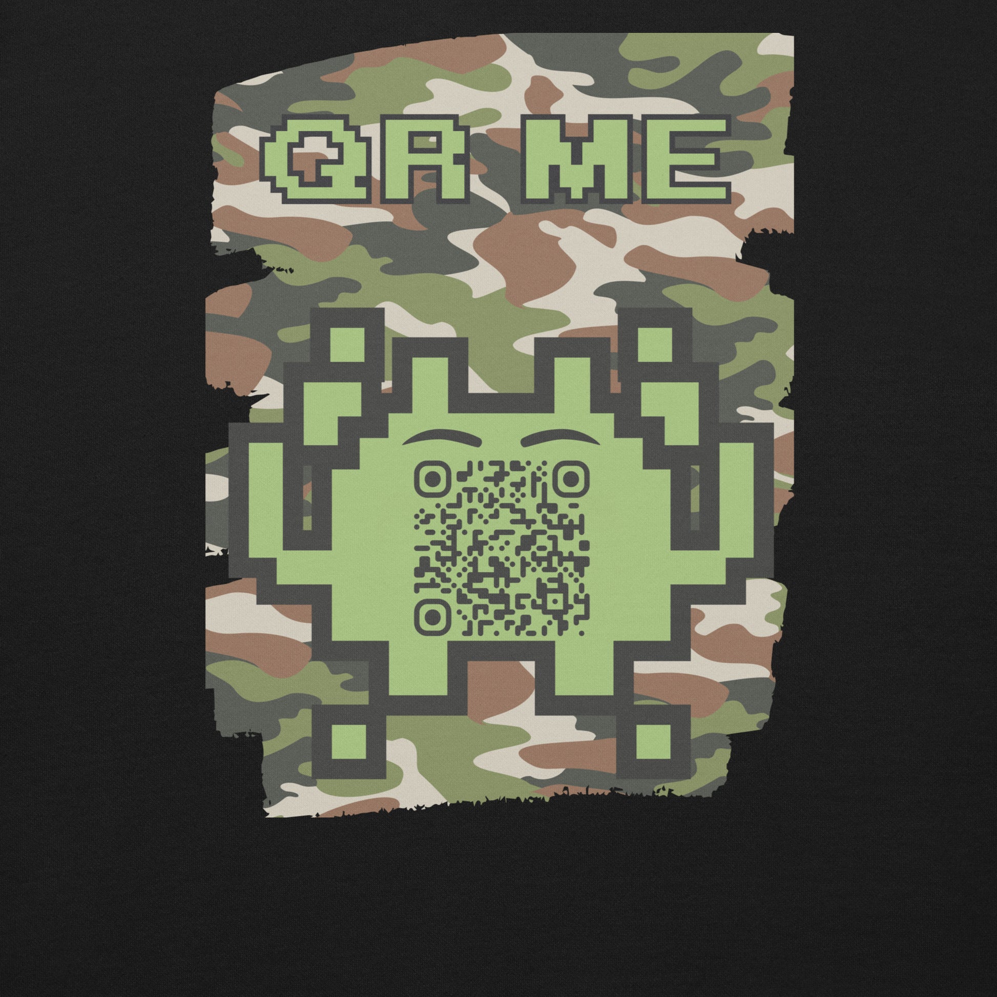 Green Camo Alien QR Code Sweatshirt β Stealth Style for Gamers