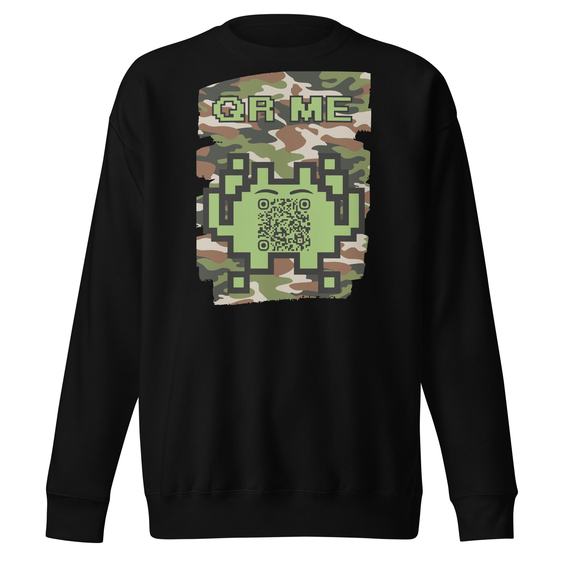 Green Camo Alien QR Code Sweatshirt β Stealth Style for Gamers