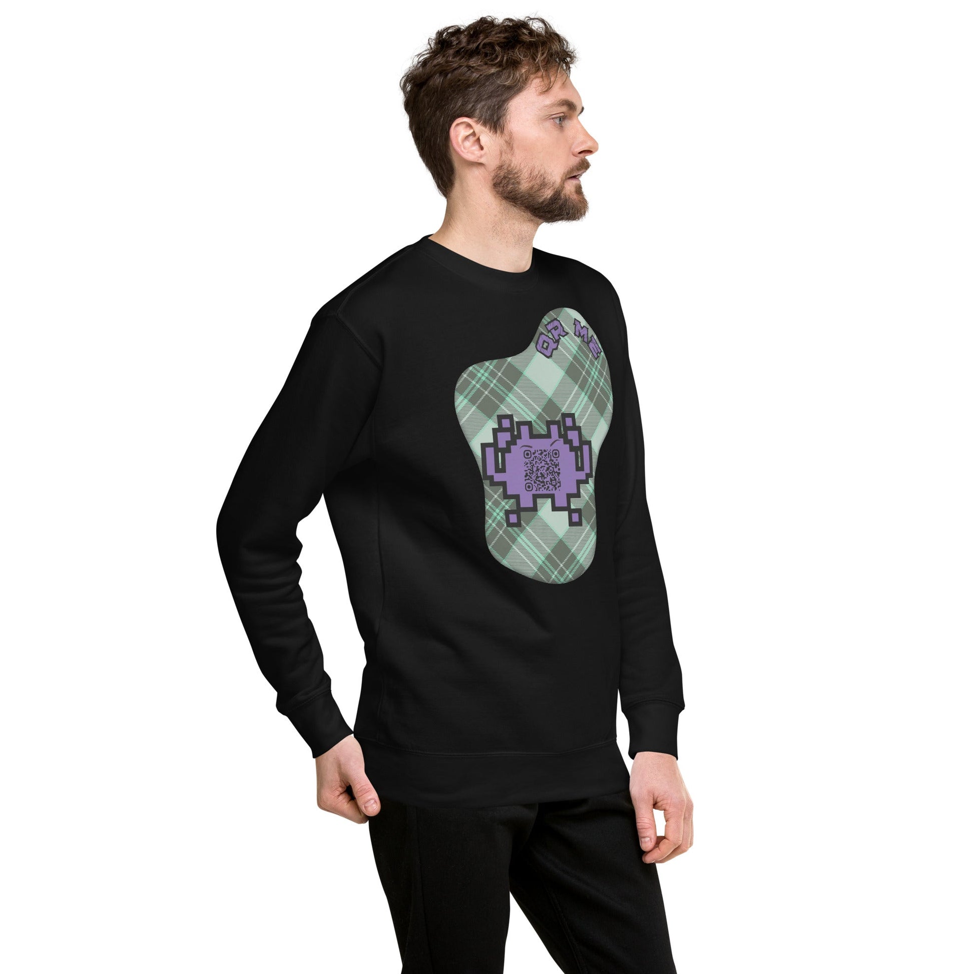 Alien Emoji QR Code Plaid Premium Sweatshirt