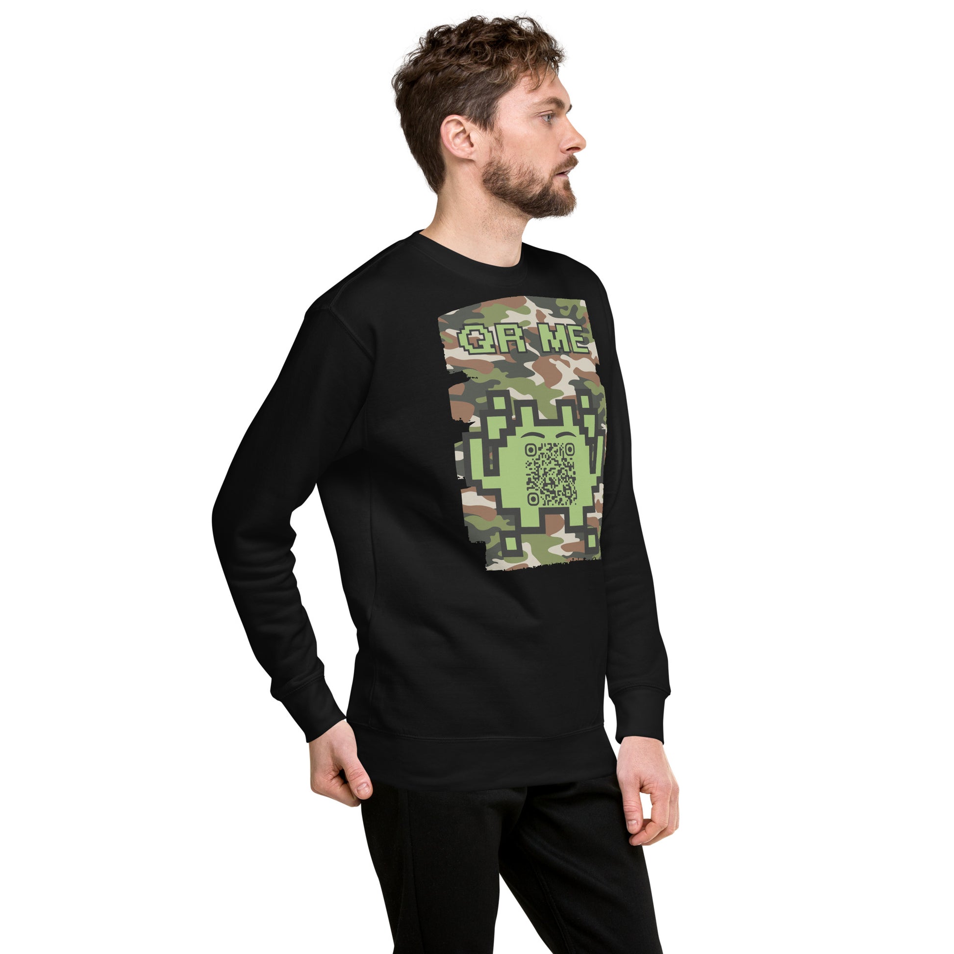 Green Camo Alien QR Code Sweatshirt β Stealth Style for Gamers