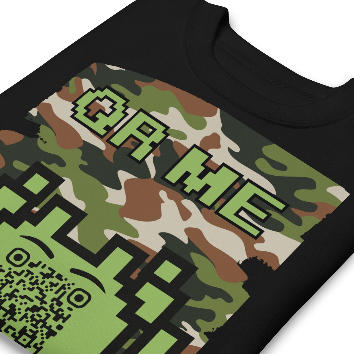 Green Camo Alien QR Code Sweatshirt β Stealth Style for Gamers