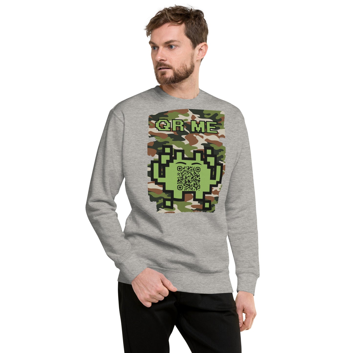 Green Camo Alien QR Code Sweatshirt β Stealth Style for Gamers