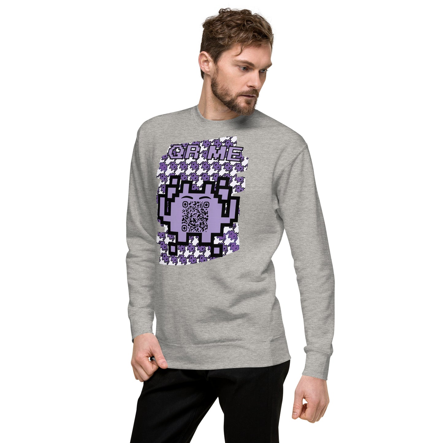 Purple Alien QR Code Sweatshirt β Classic Style for Gamers & Creators