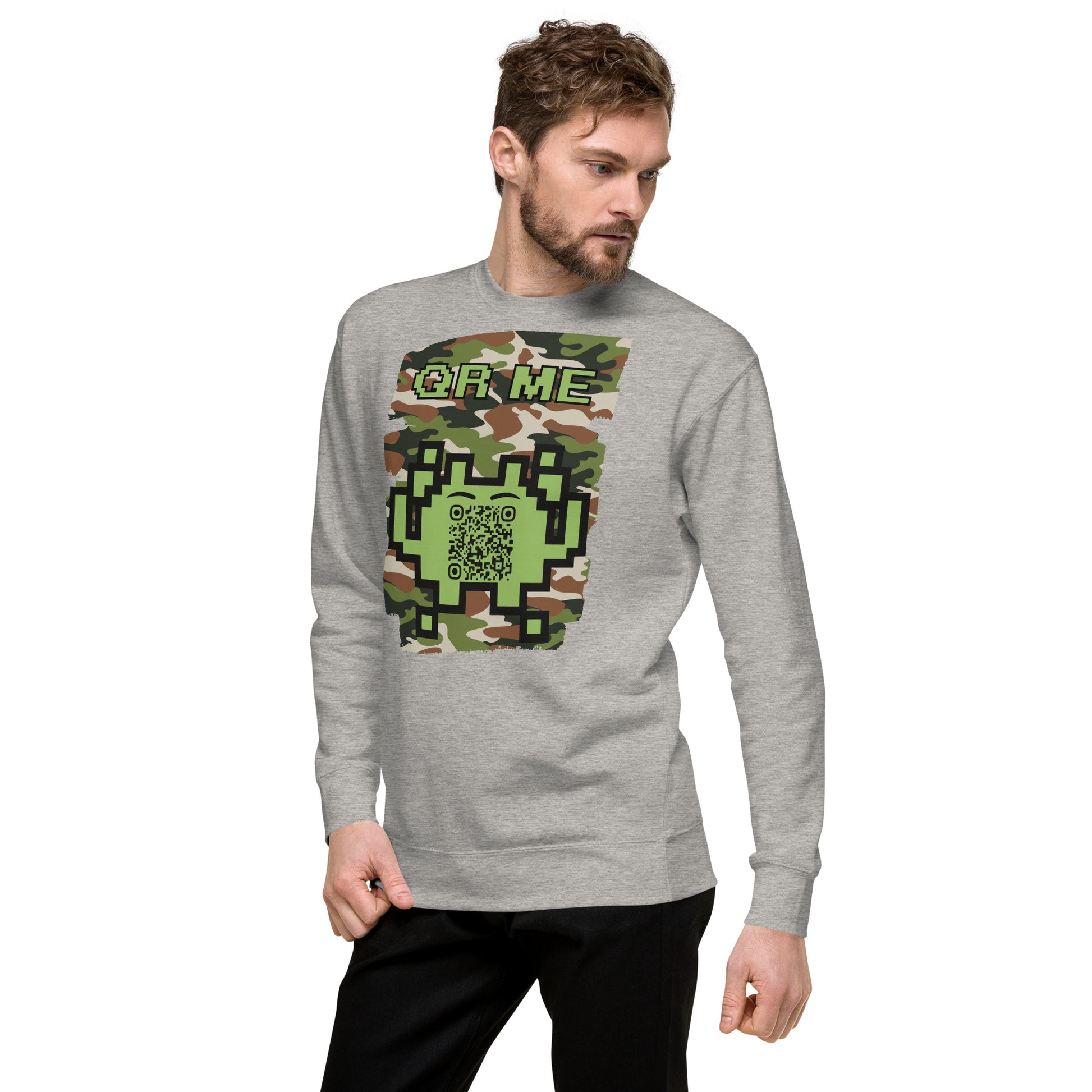Green Camo Alien QR Code Sweatshirt β Stealth Style for Gamers