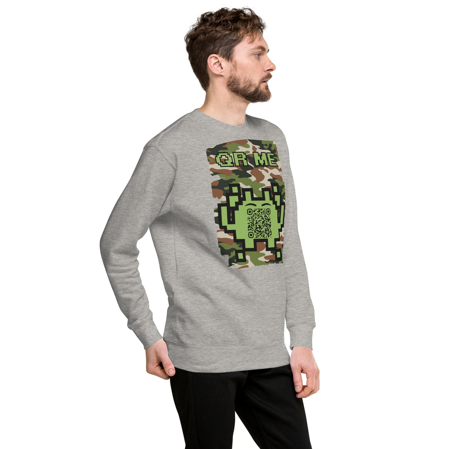 Green Camo Alien QR Code Sweatshirt β Stealth Style for Gamers