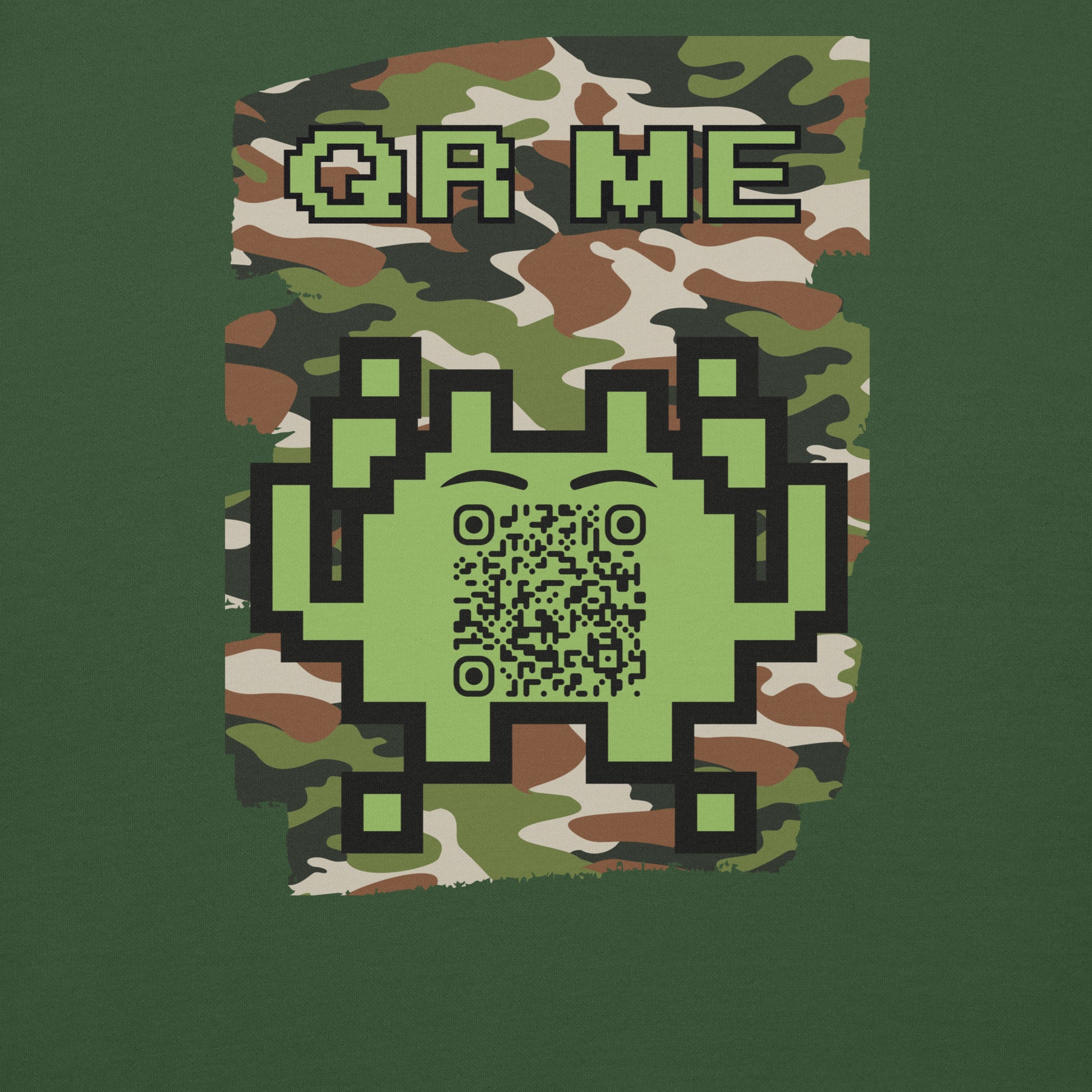 Green Camo Alien QR Code Sweatshirt β Stealth Style for Gamers