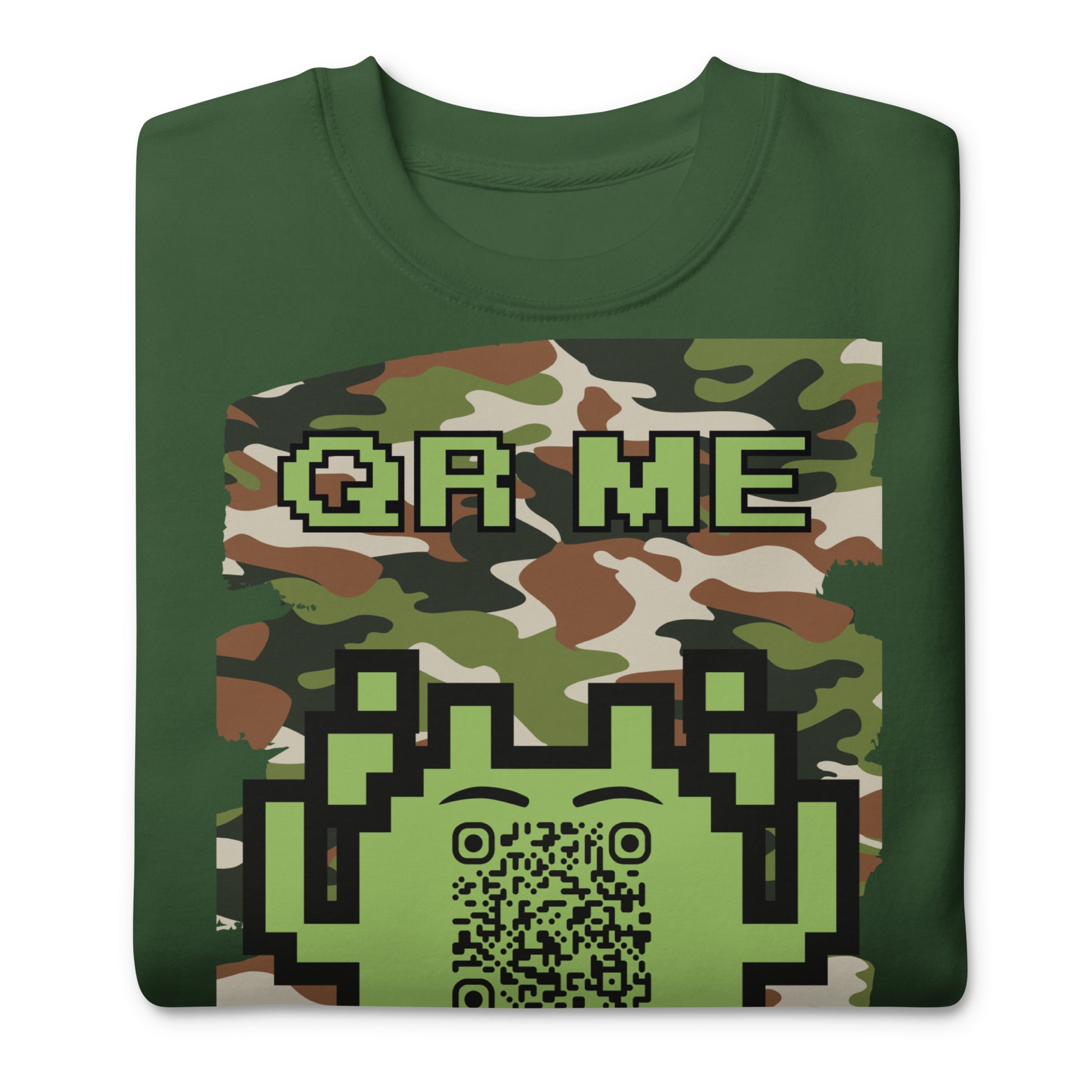 Green Camo Alien QR Code Sweatshirt β Stealth Style for Gamers