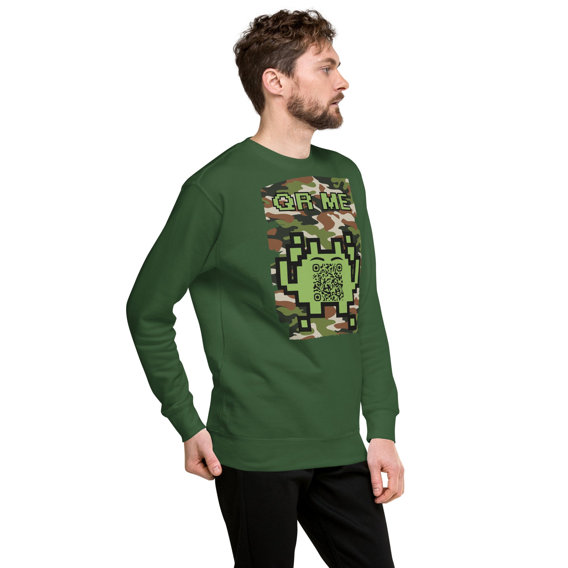Green Camo Alien QR Code Sweatshirt β Stealth Style for Gamers