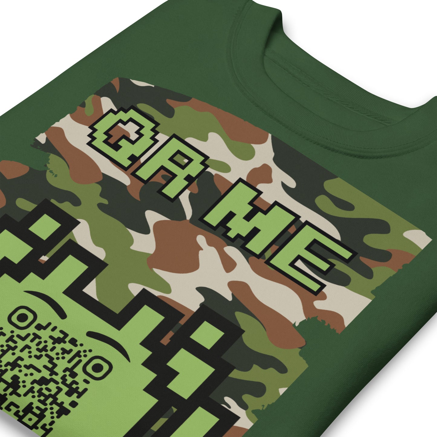 Green Camo Alien QR Code Sweatshirt β Stealth Style for Gamers