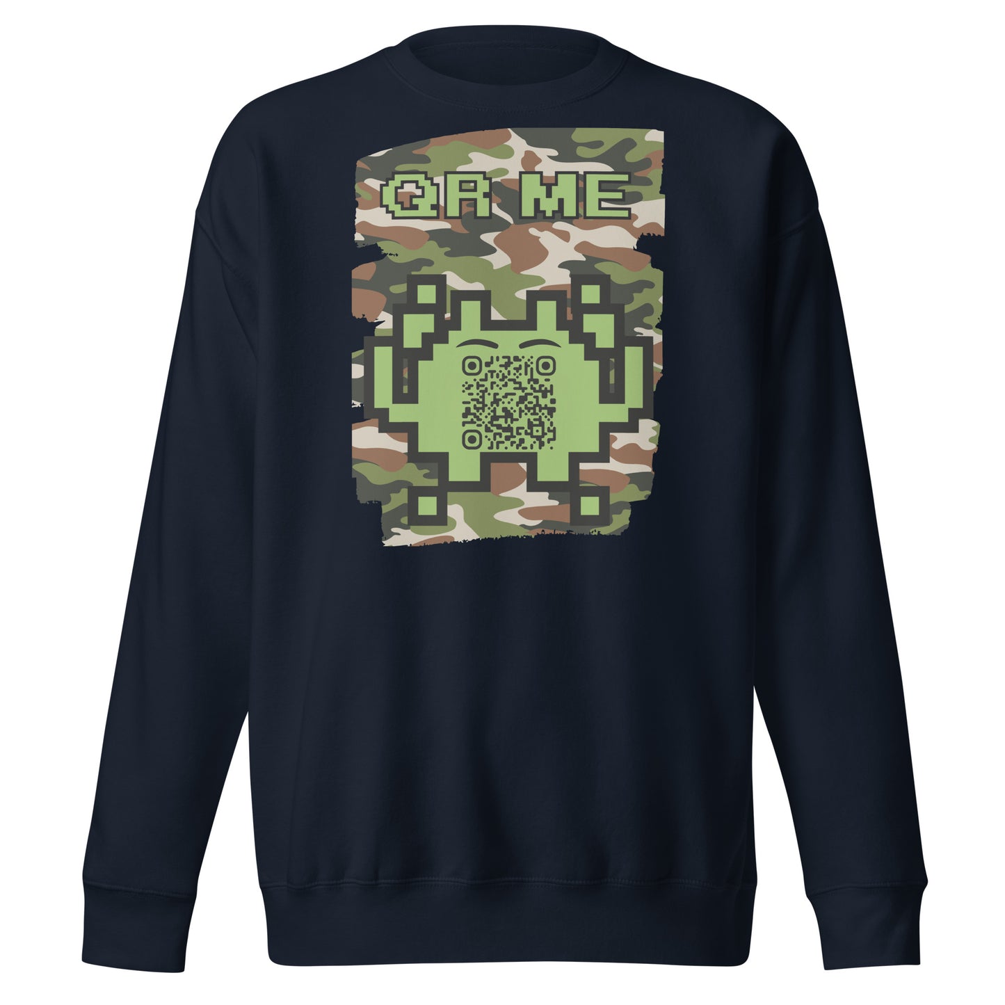 Green Camo Alien QR Code Sweatshirt β Stealth Style for Gamers