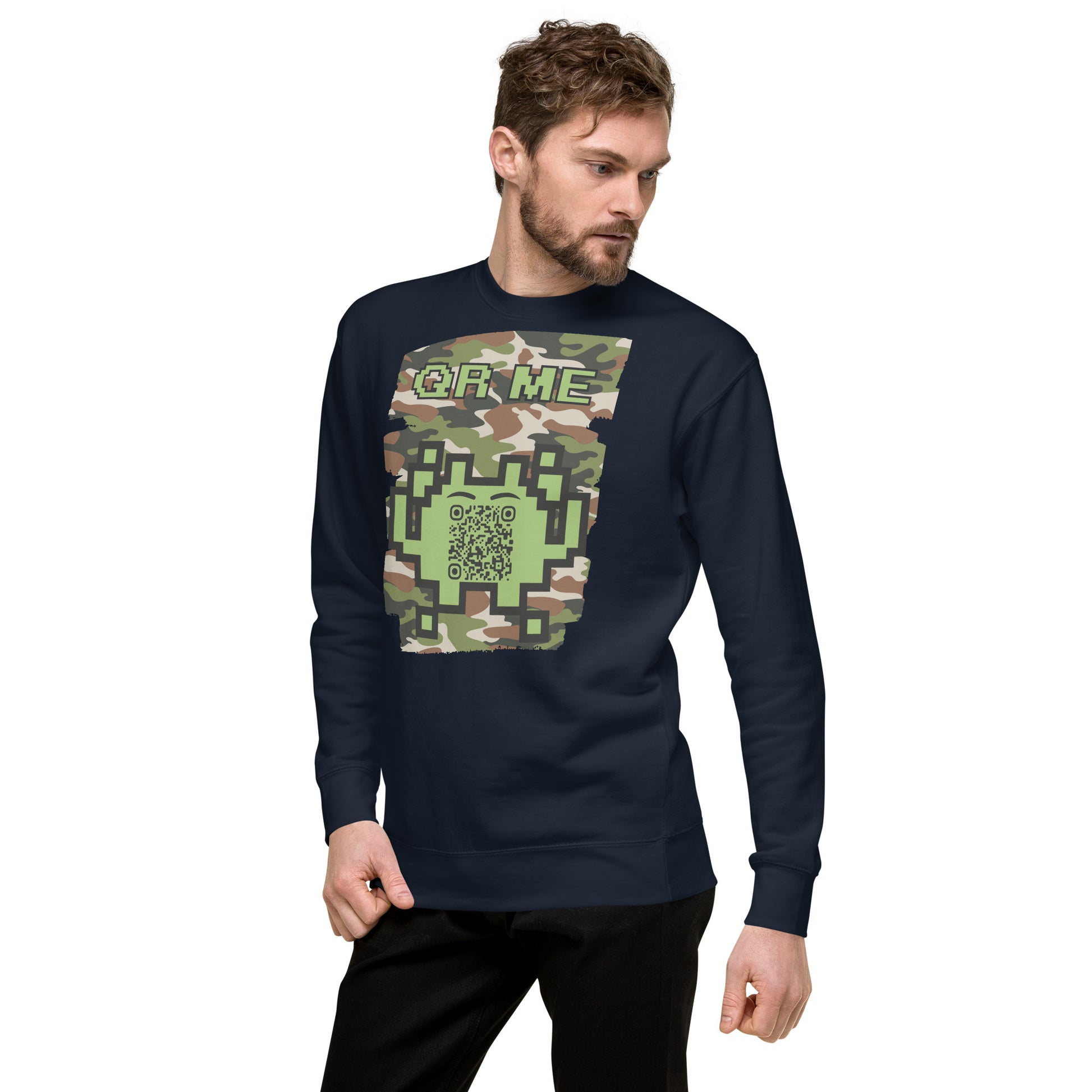 Green Camo Alien QR Code Sweatshirt β Stealth Style for Gamers