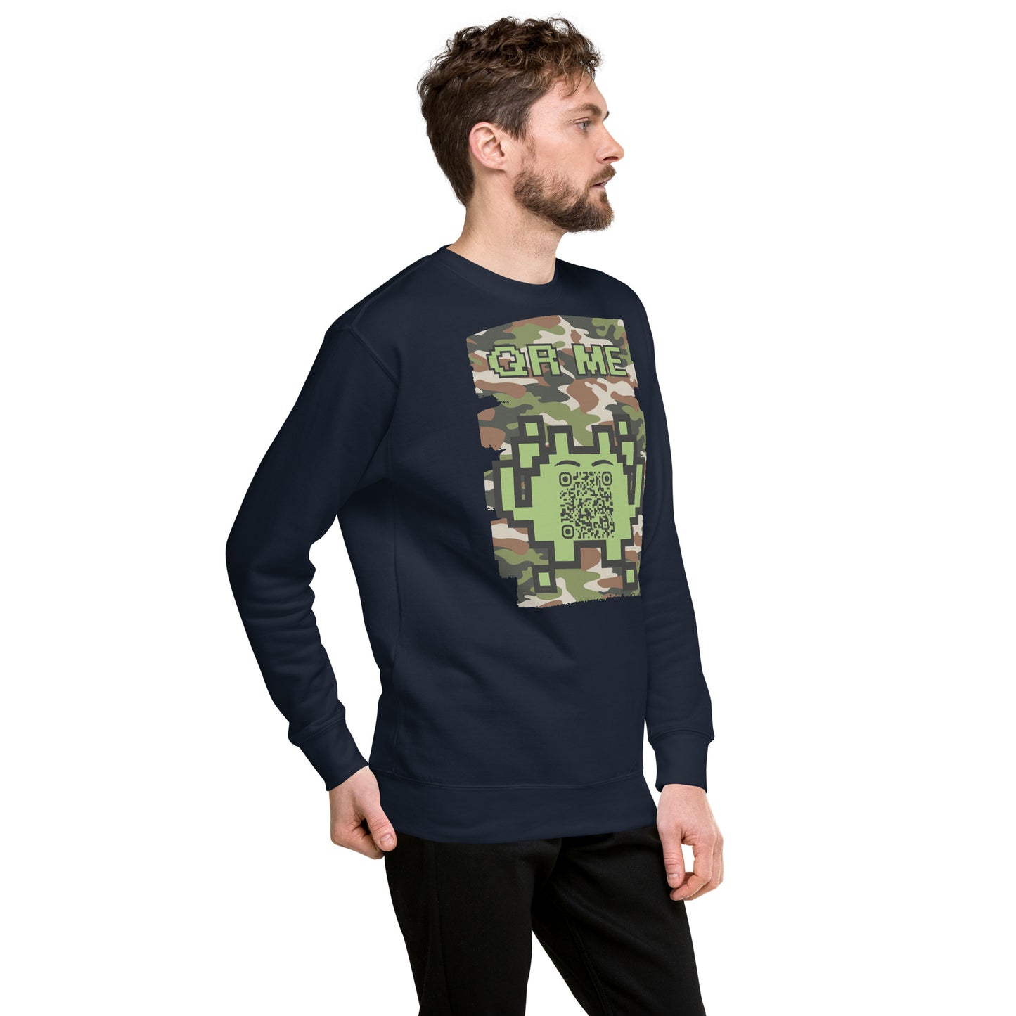 Green Camo Alien QR Code Sweatshirt β Stealth Style for Gamers