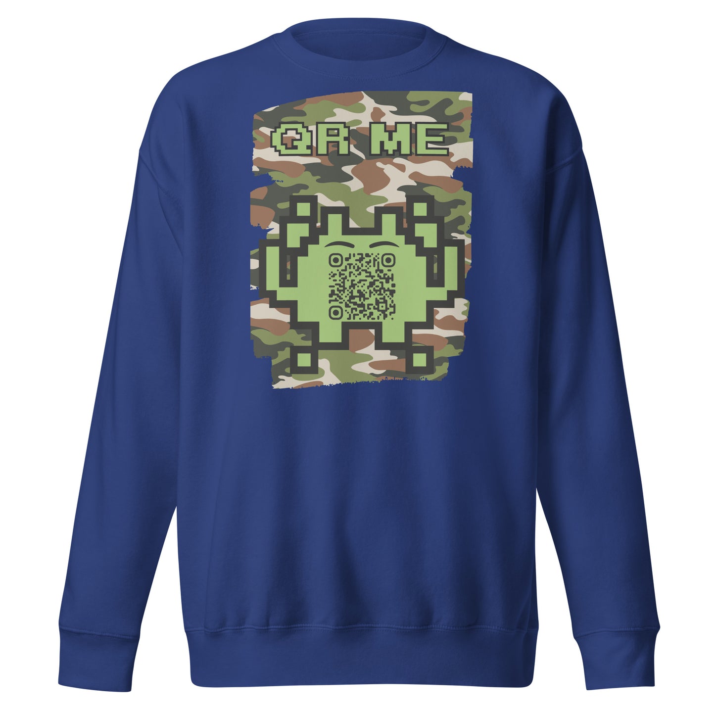 Green Camo Alien QR Code Sweatshirt β Stealth Style for Gamers
