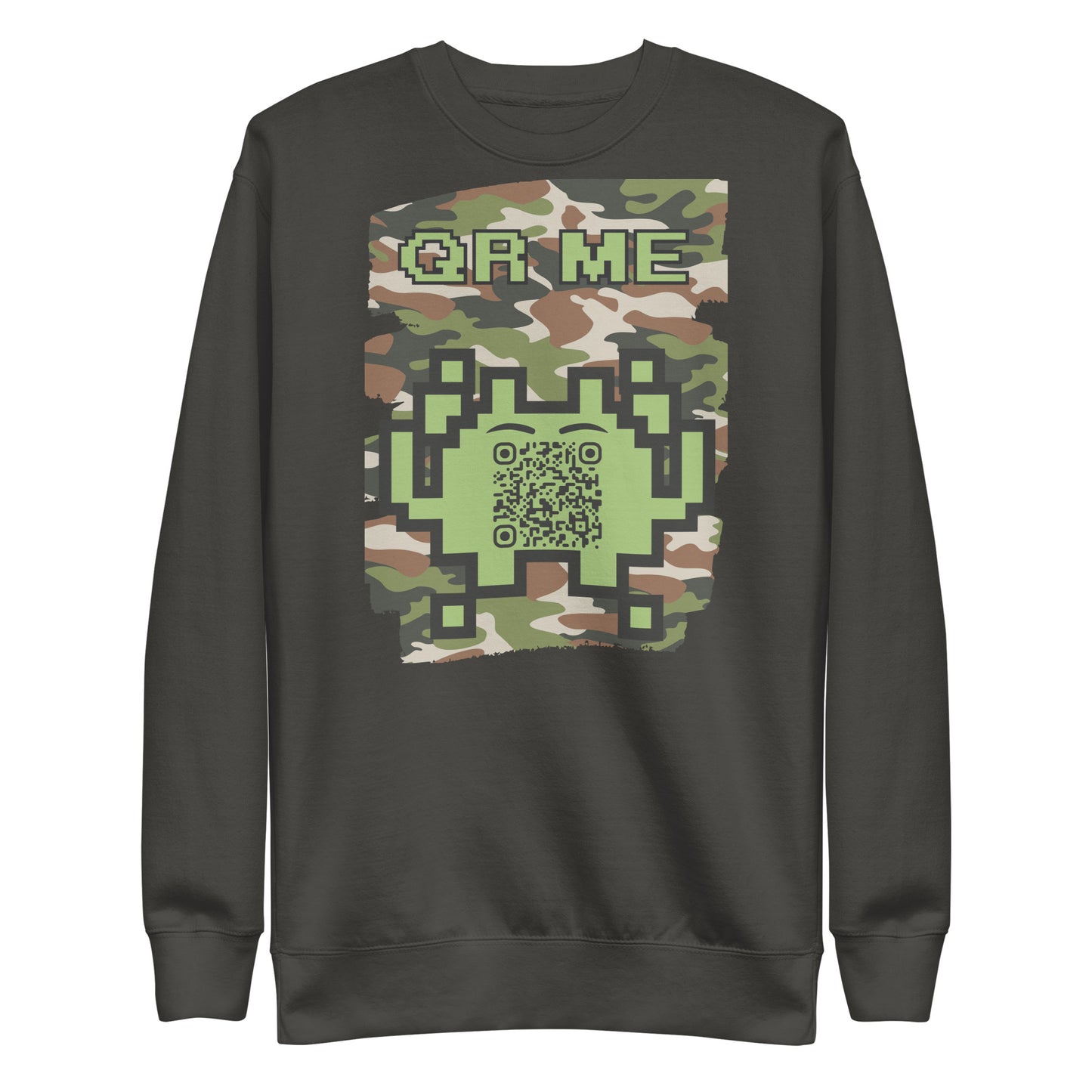 Green Camo Alien QR Code Sweatshirt β Stealth Style for Gamers