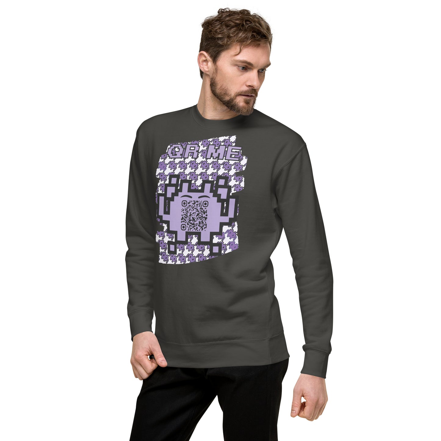Purple Alien QR Code Sweatshirt β Classic Style for Gamers & Creators