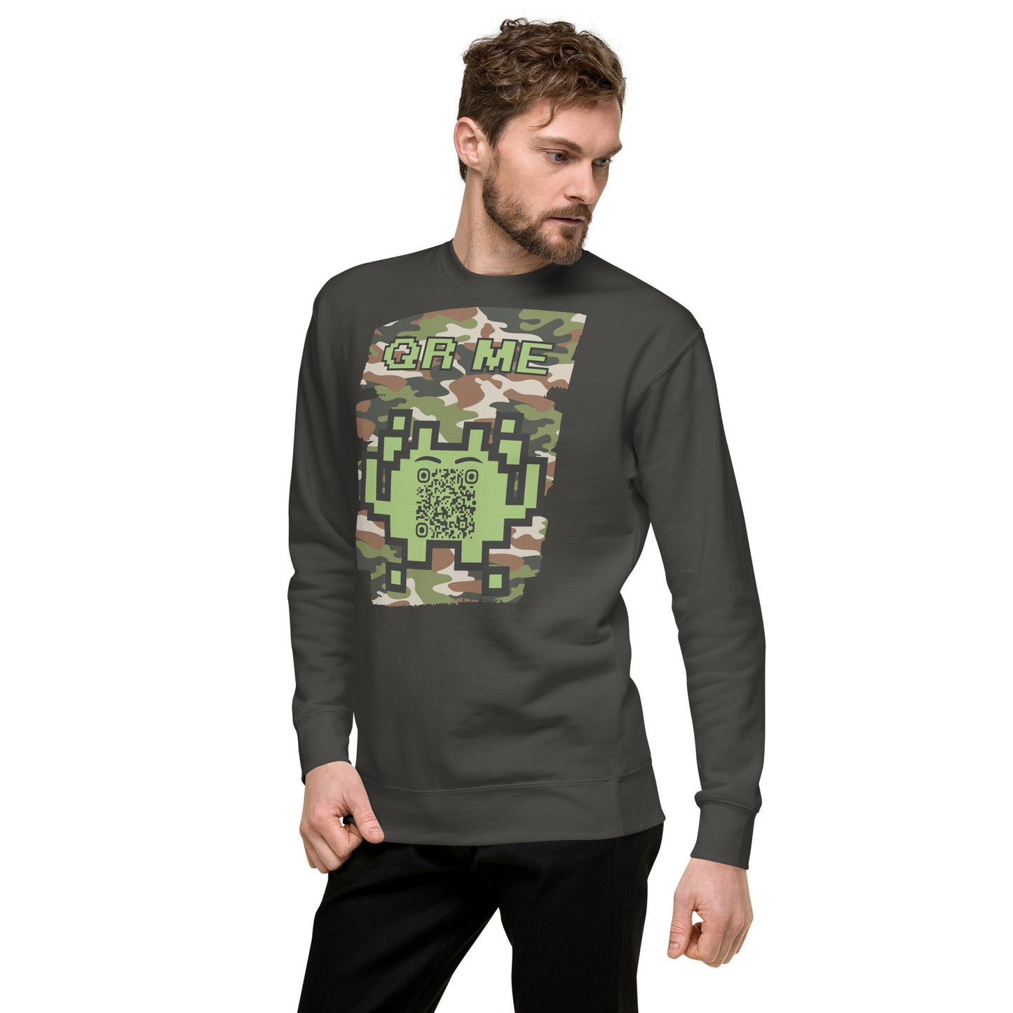 Green Camo Alien QR Code Sweatshirt β Stealth Style for Gamers