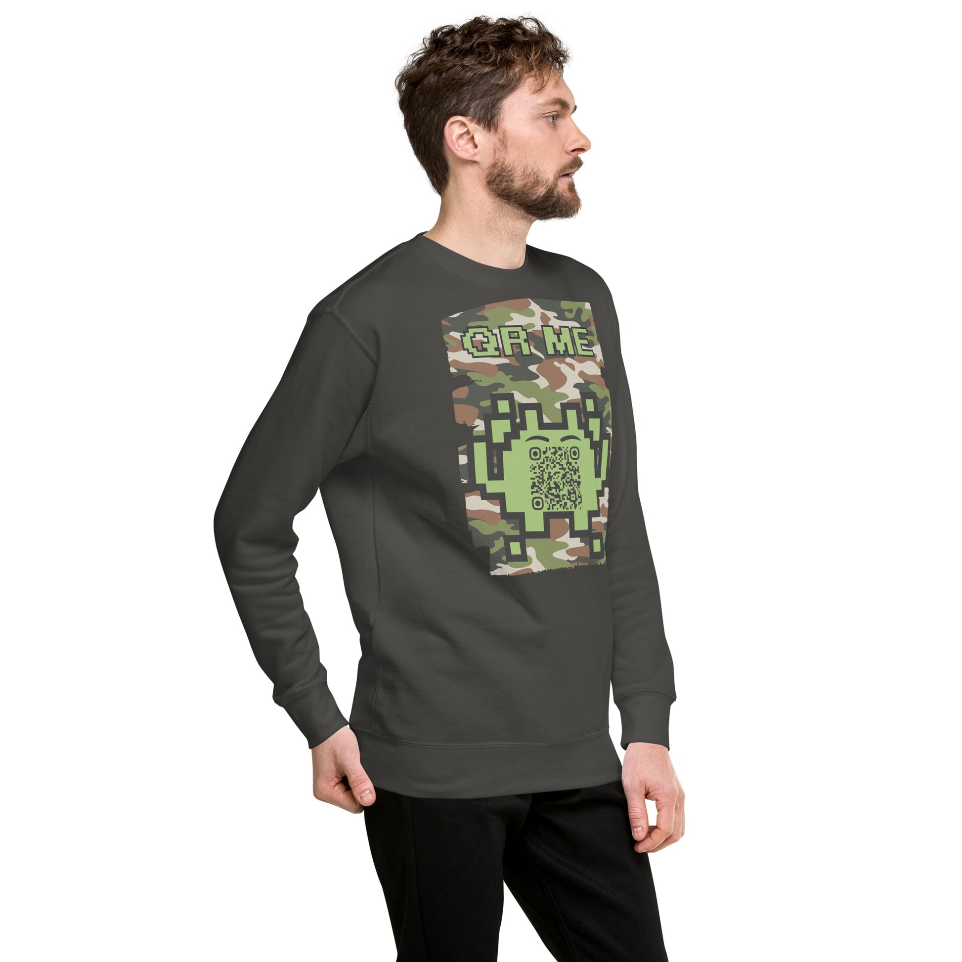 Green Camo Alien QR Code Sweatshirt β Stealth Style for Gamers