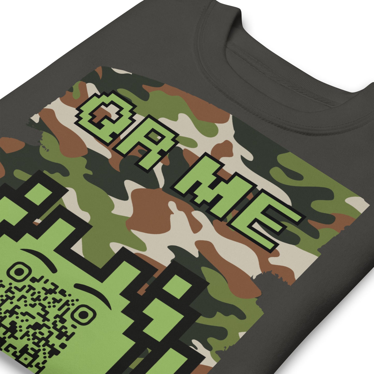 Green Camo Alien QR Code Sweatshirt β Stealth Style for Gamers