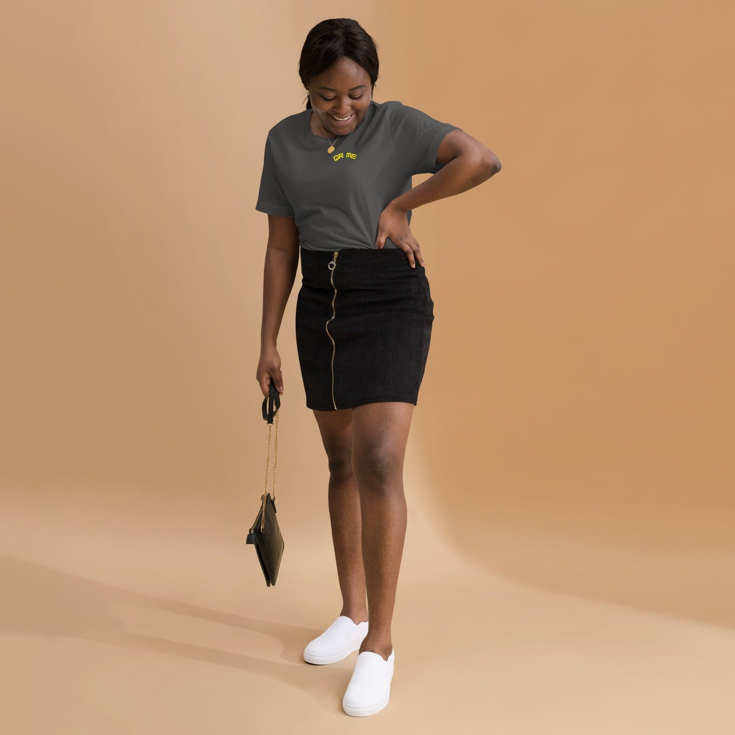 Peach Emoji Personalized QR Code Unisex T-Shirt