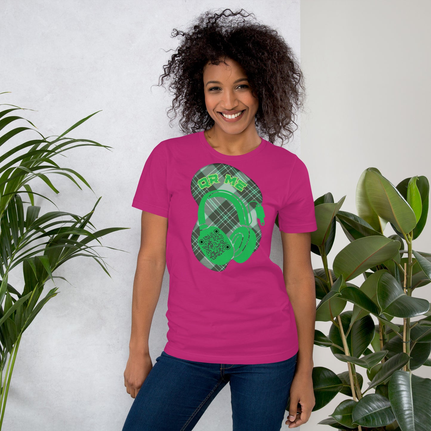 Green Check QR Code T-Shirt – Share Your Music with a Classic Twist