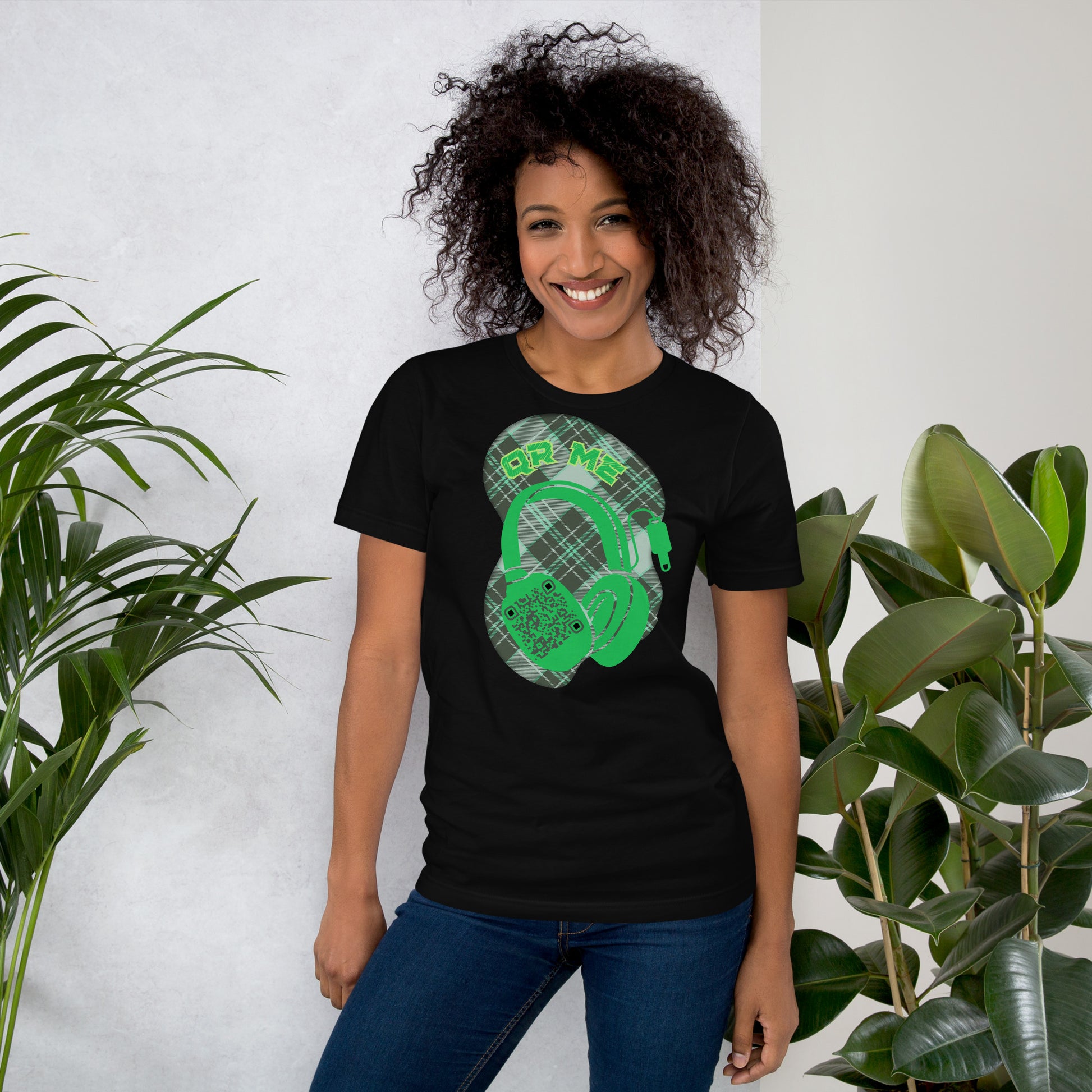 Green Check QR Code T-Shirt – Share Your Music with a Classic Twist