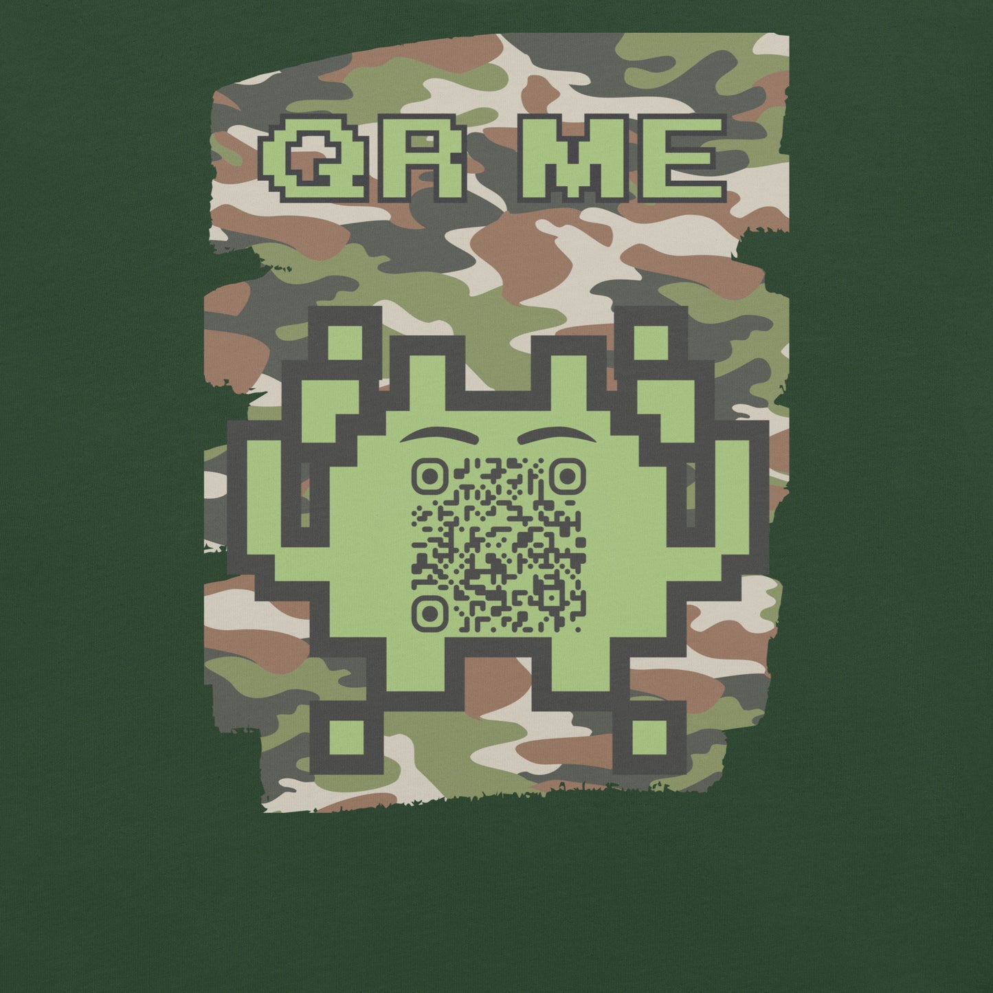 Green Camo Alien QR Code T-Shirt β For Gamers and Digital Creators