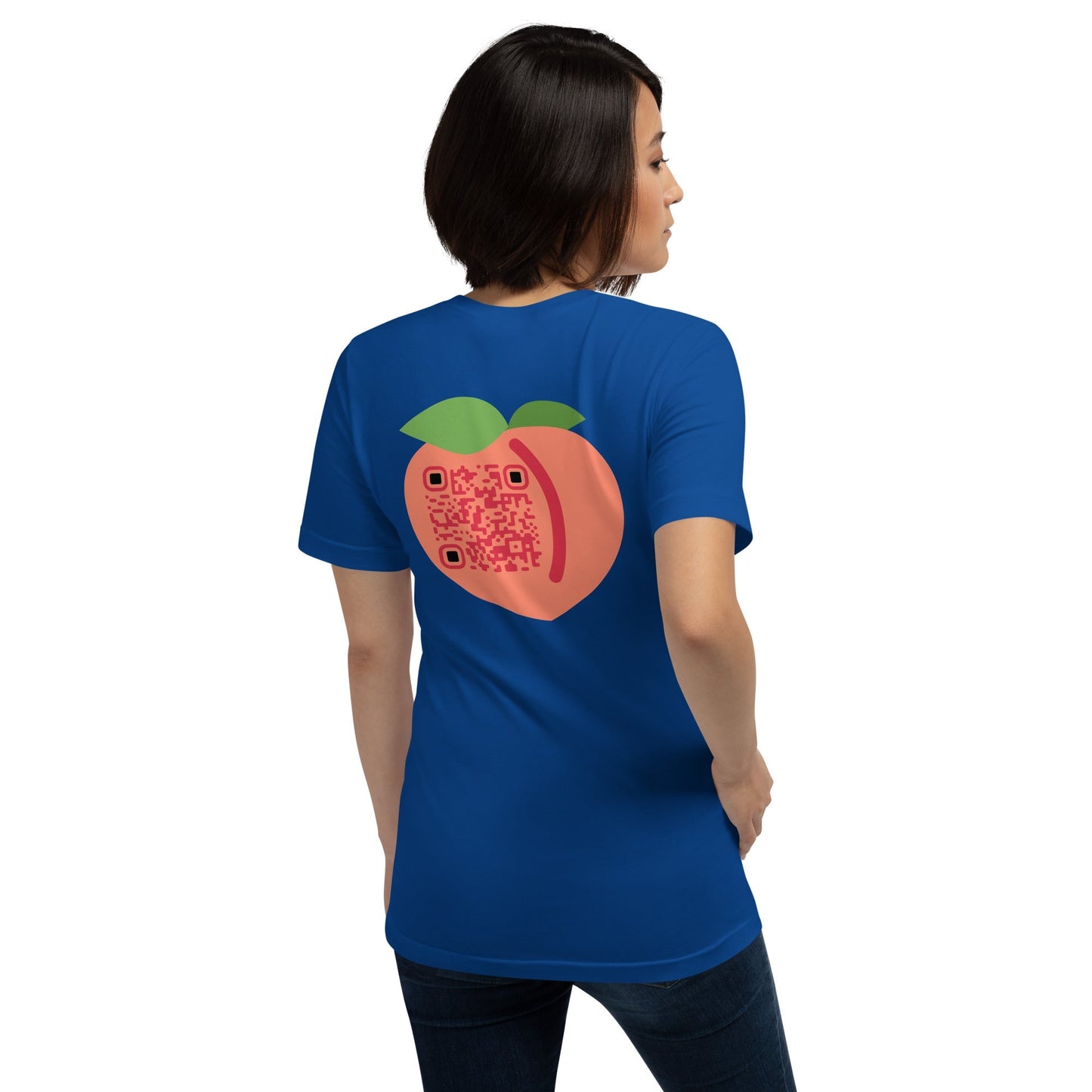 Peach Emoji Personalized QR Code Unisex T-Shirt