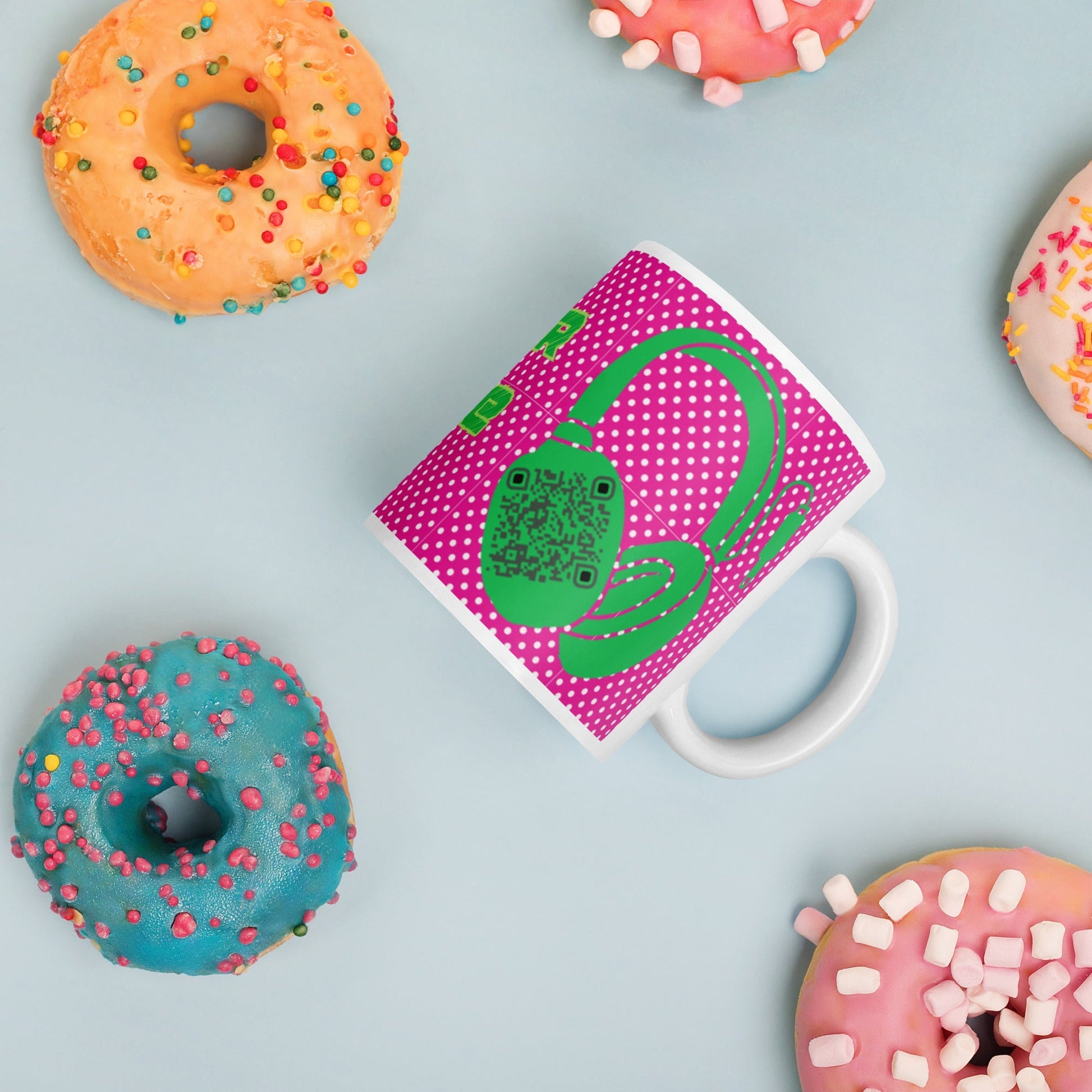 Custom QR Code Mug Polka Dot Design β Share Your Music