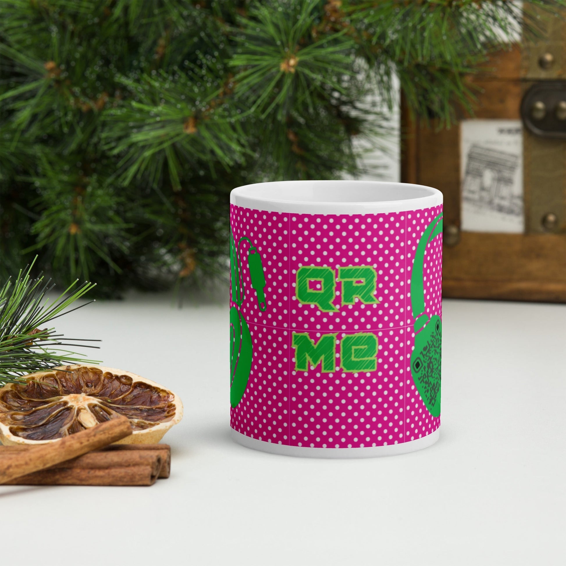 Custom QR Code Mug Polka Dot Design β Share Your Music