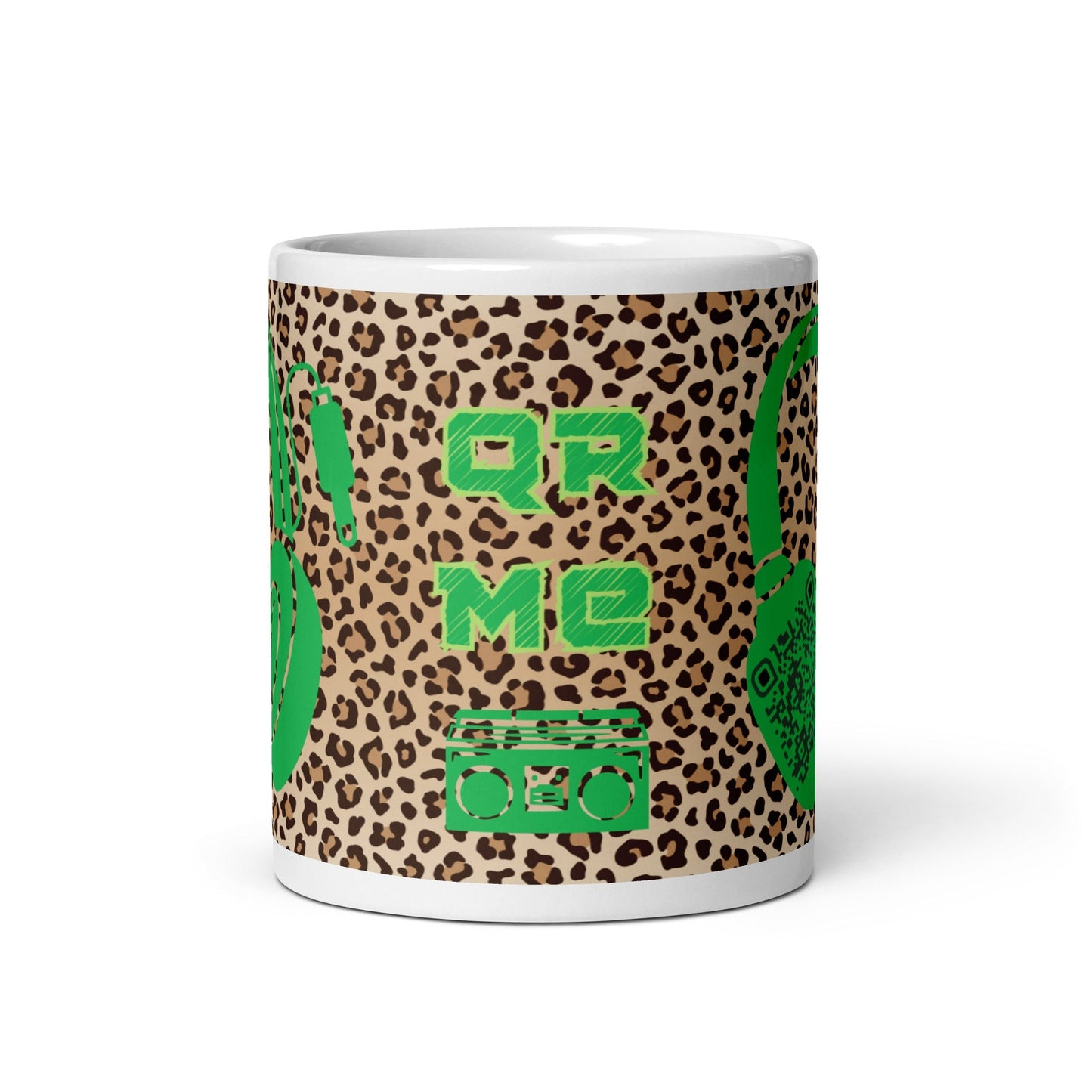 Custom QR Code Mug with Quirky Leopard Print β Share Your Playlist